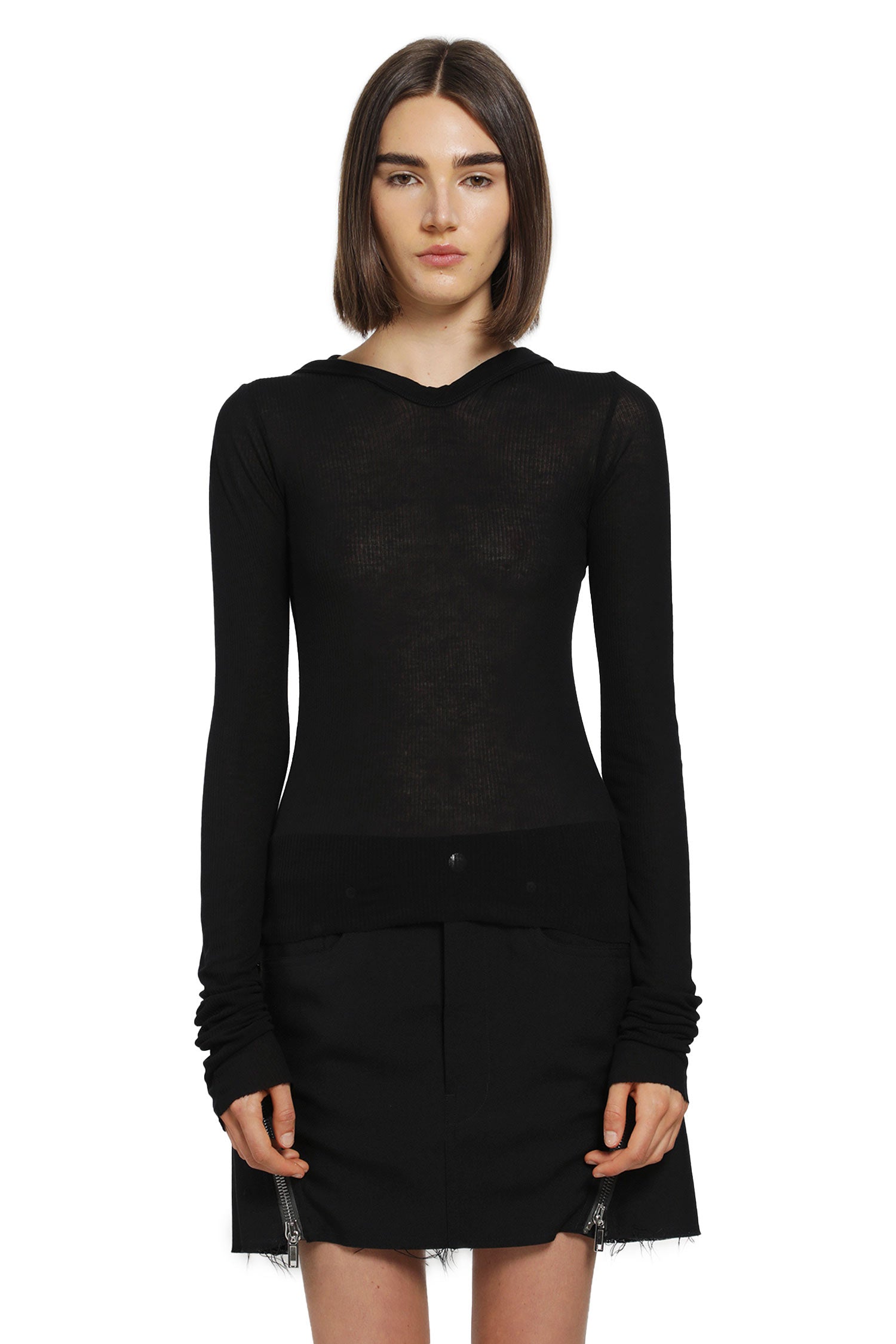 Rick Owens Cropped Hooded Rib LS T, view 2