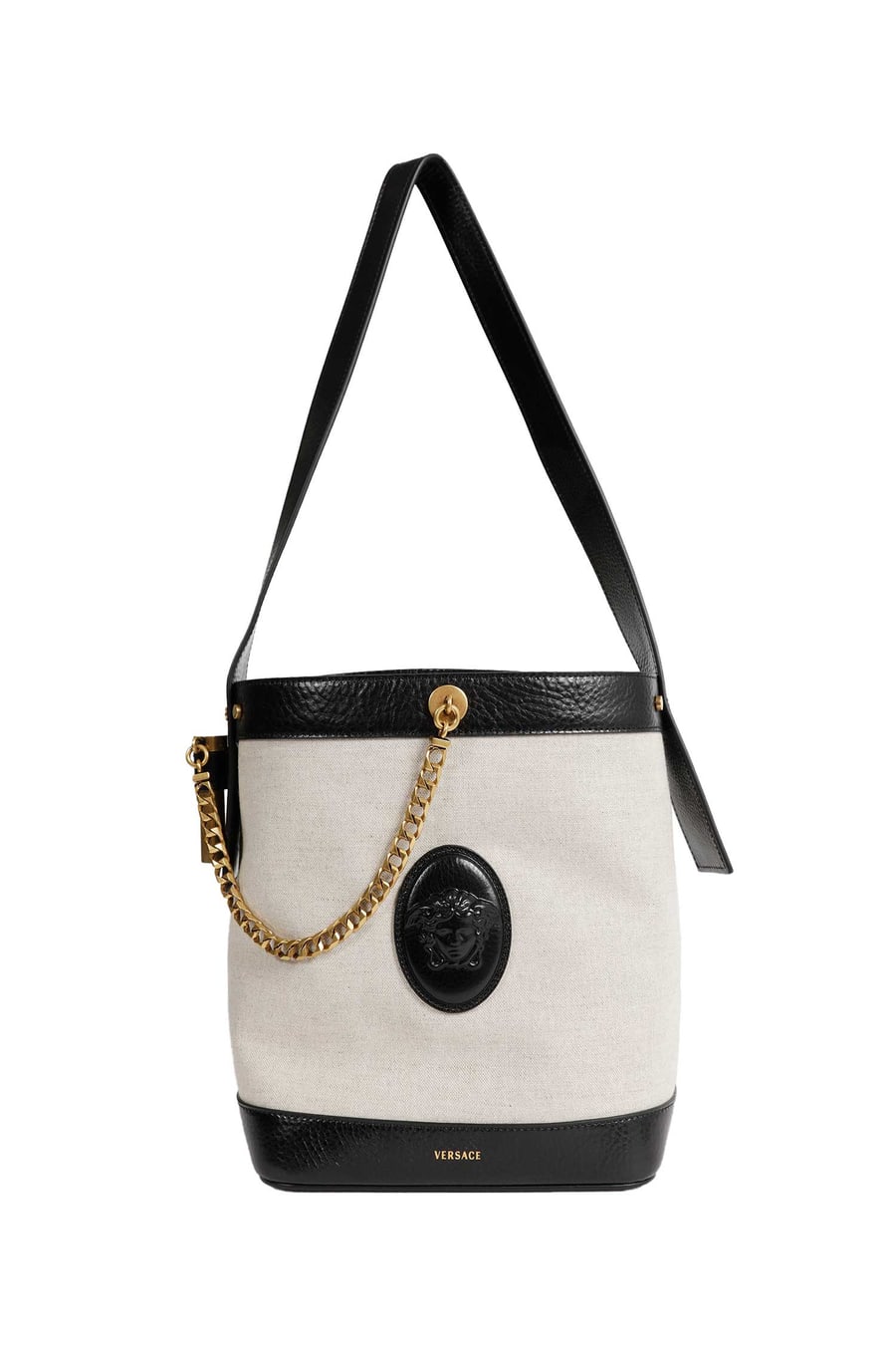 Versace Pivot Small Canvas Bucket Bag