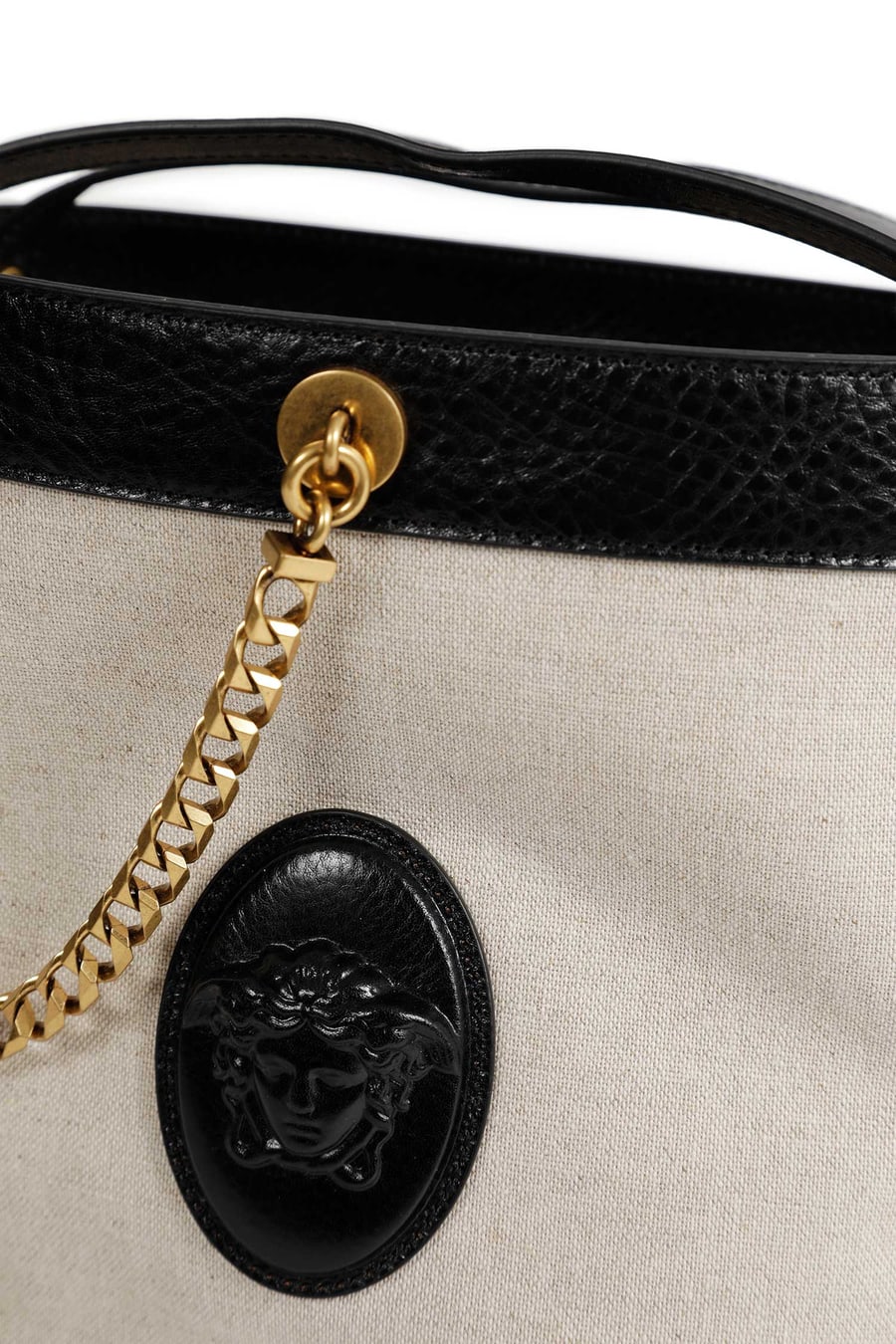 Versace Pivot Small Canvas Bucket Bag, view 4