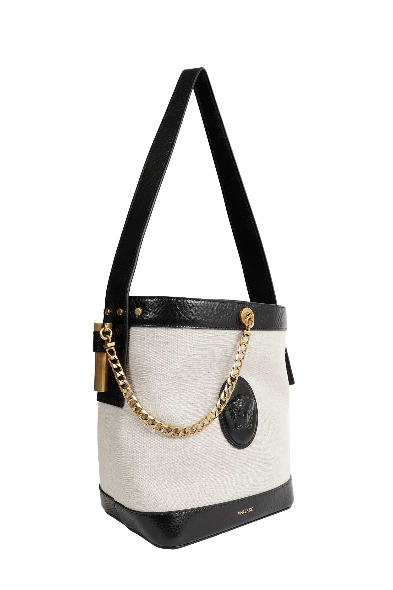 Versace Pivot Small Canvas Bucket Bag, view 2