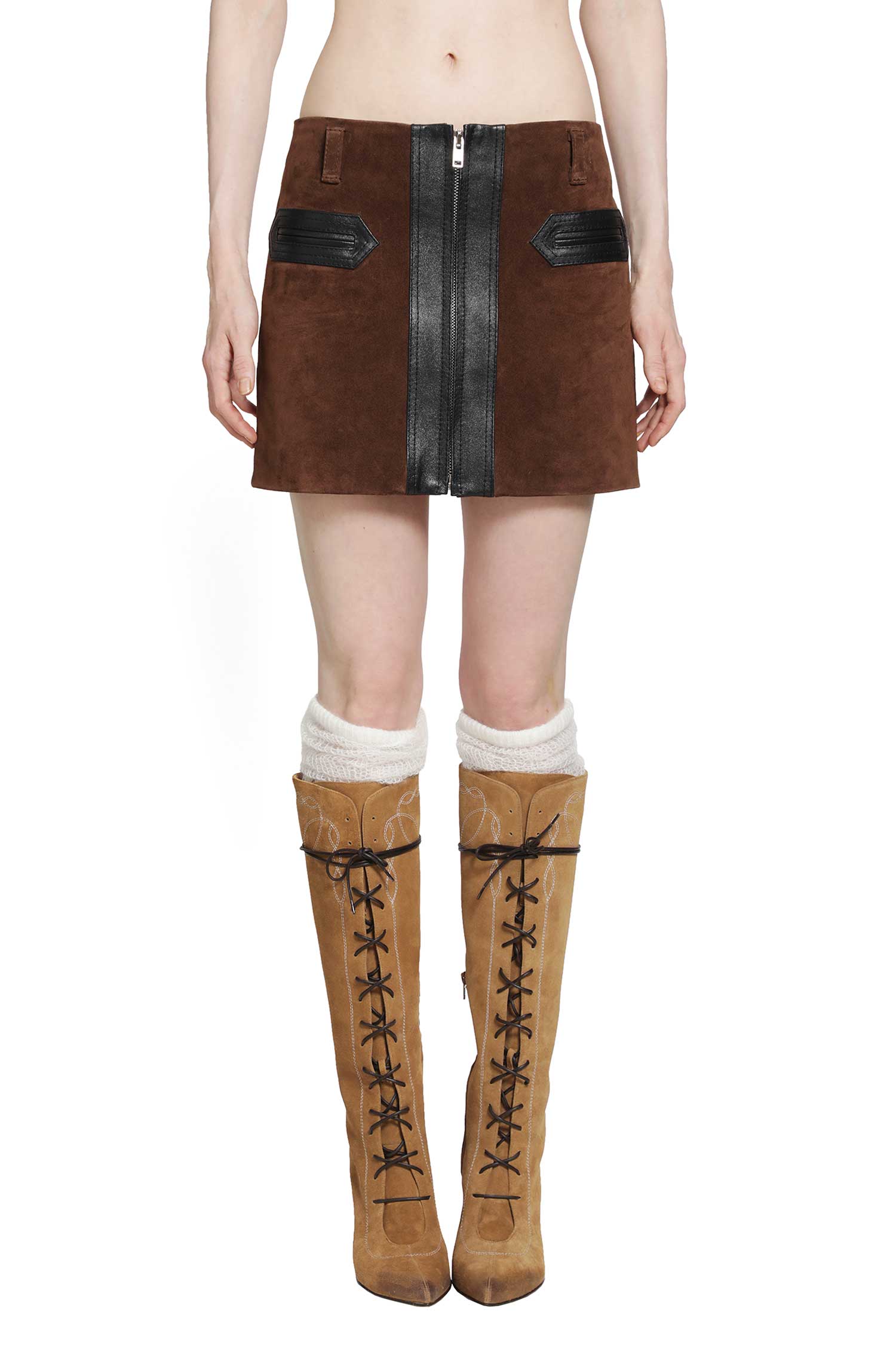 Marni Suede and Leather Mini Skirt, view 2