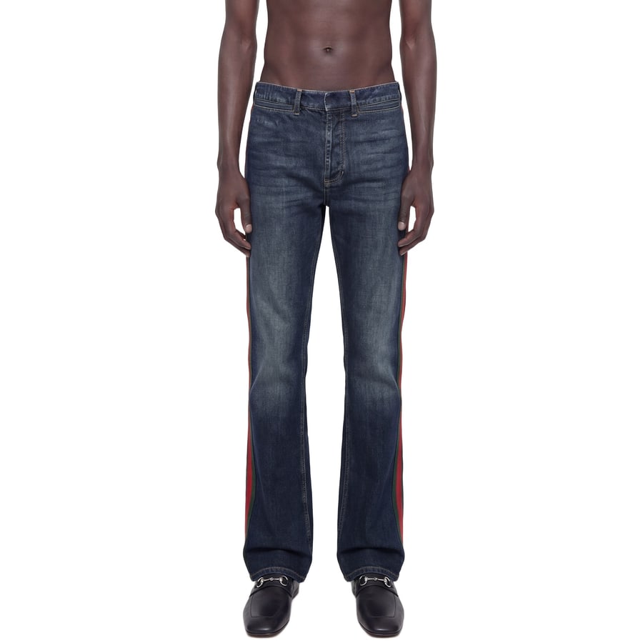 Gucci Flared 5 Pocket Jeans with Web, view 6