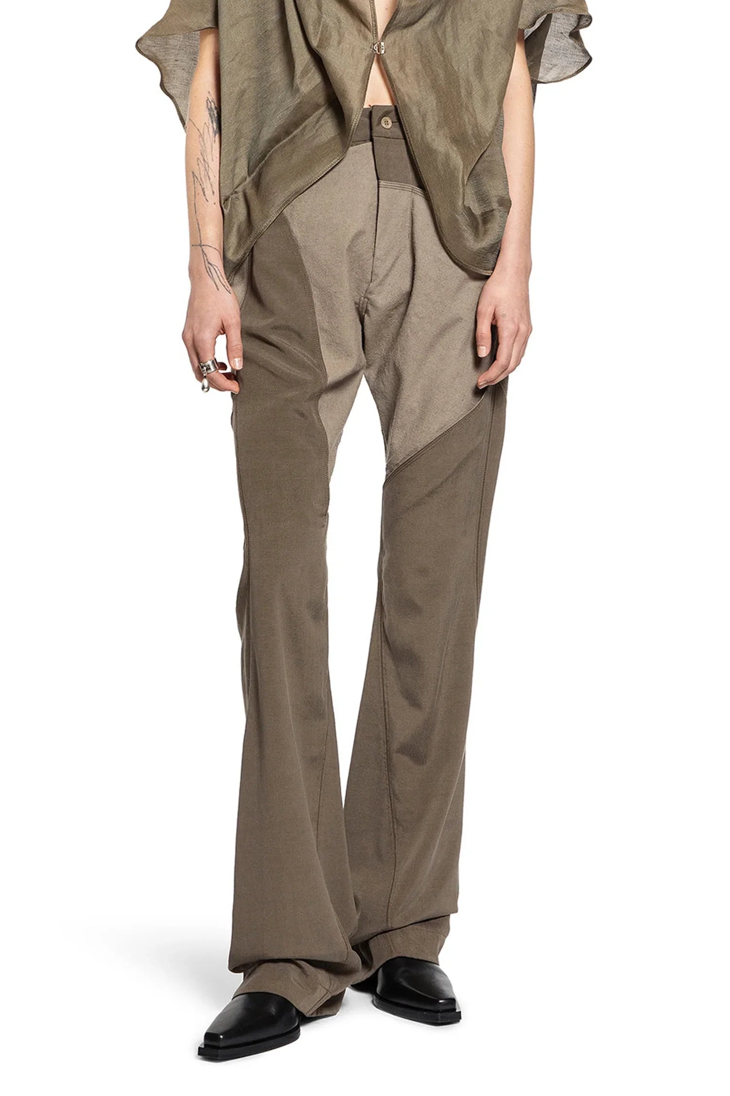 YEHUAFAN Splied Wool Silk Trousers