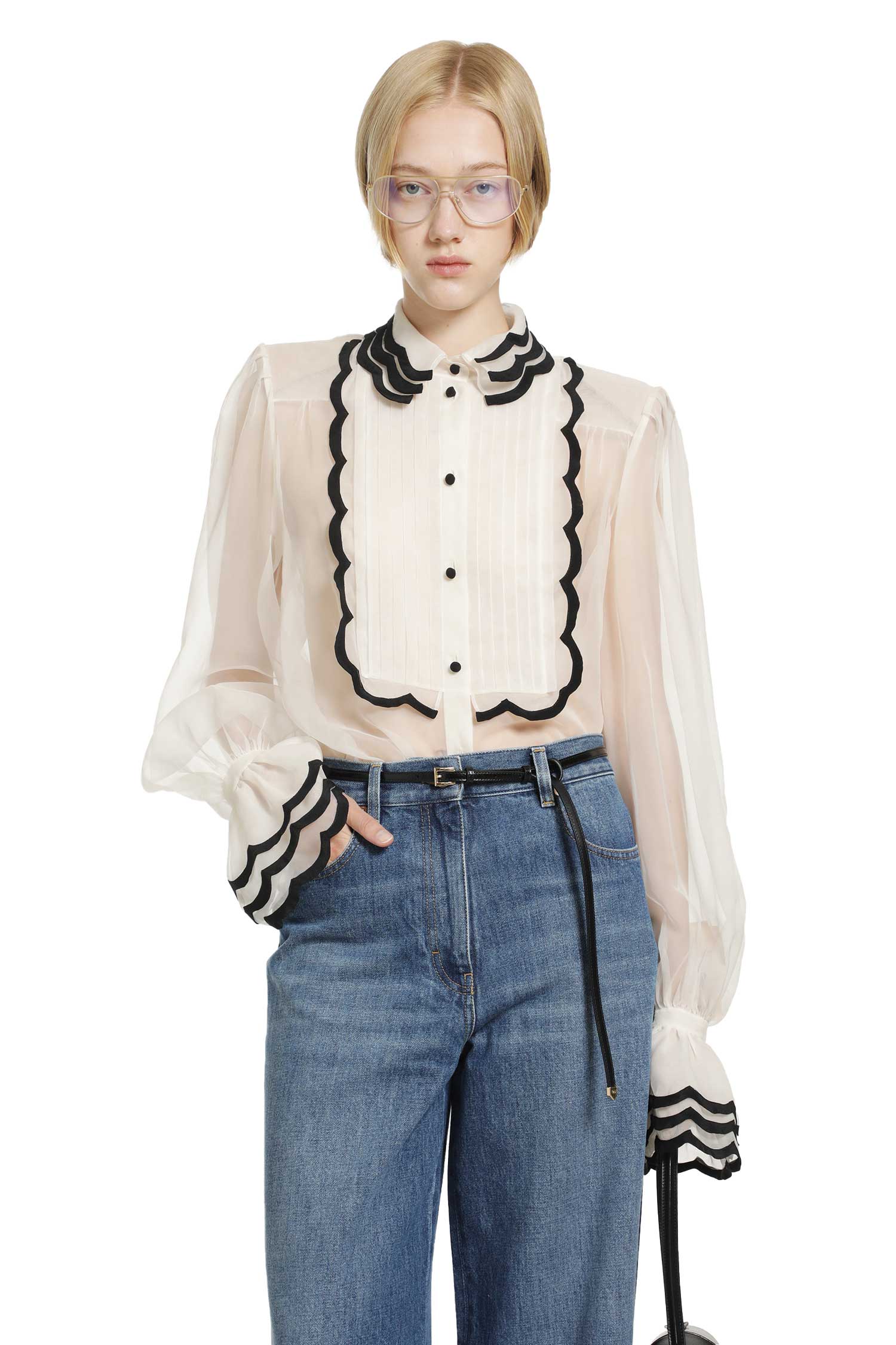 VALENTINO Organza Shirt with Embroidered Bib