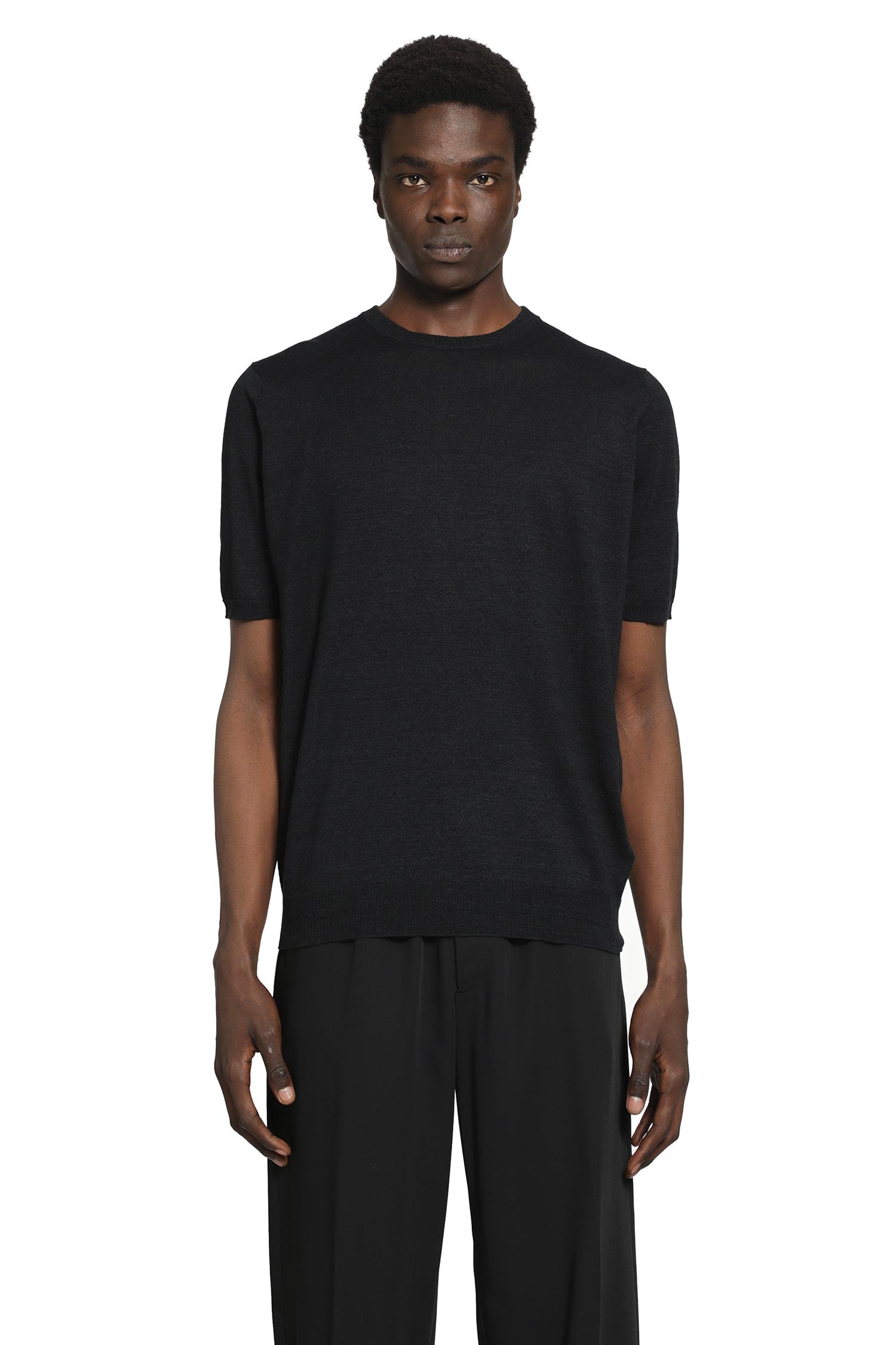 LARDINI Cotton Linen Jacquard Knit T-Shirt, view 2