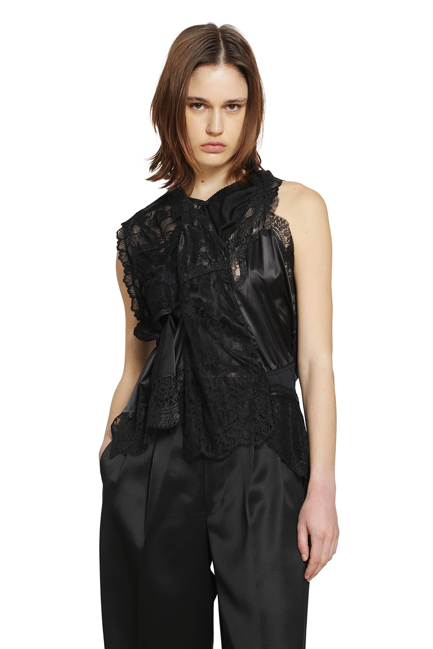 JUNYA WATANABE Asymmetric Satin Lace Top