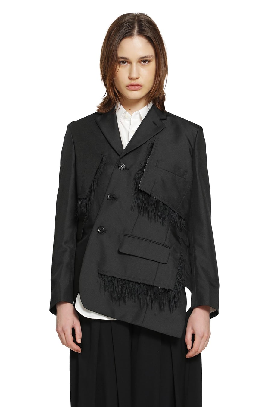 COMME DES GARCONS Single-Breasted Blazer with Frayed Trim, view 2