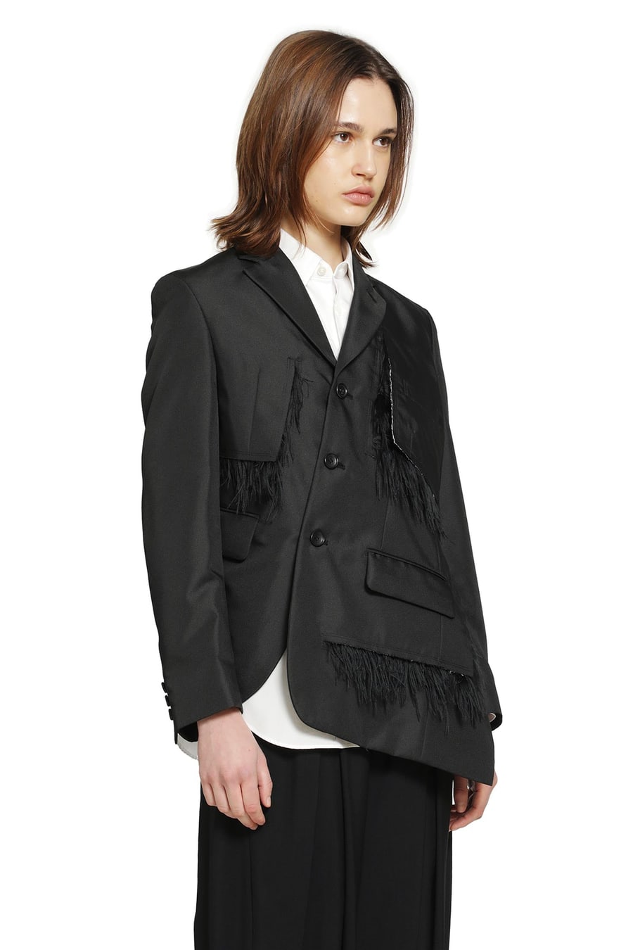 COMME DES GARCONS Single-Breasted Blazer with Frayed Trim, view 3
