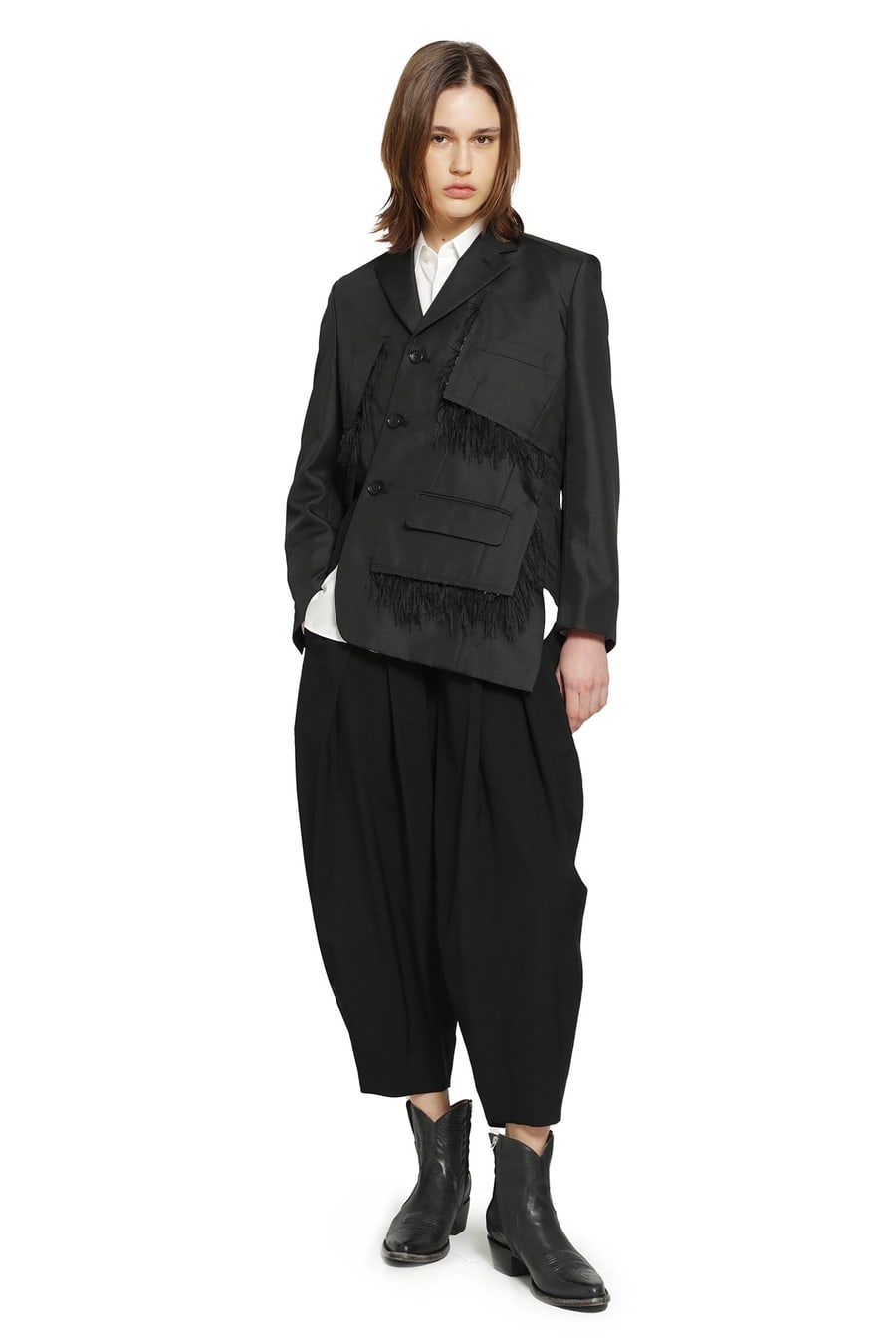 COMME DES GARCONS Single-Breasted Blazer with Frayed Trim, view 6