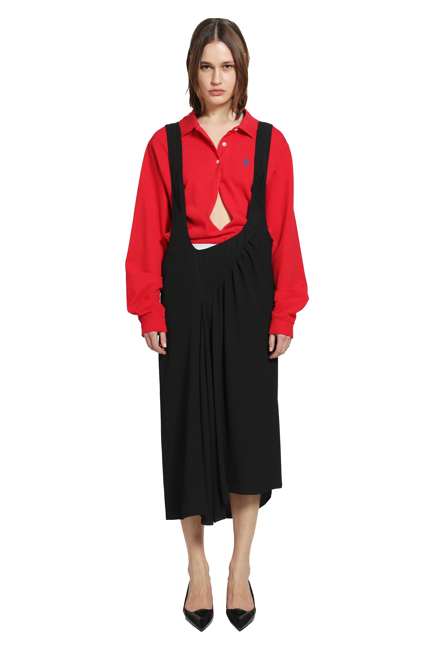 Prada Satin Sablé Dress With Suspenders, view 2