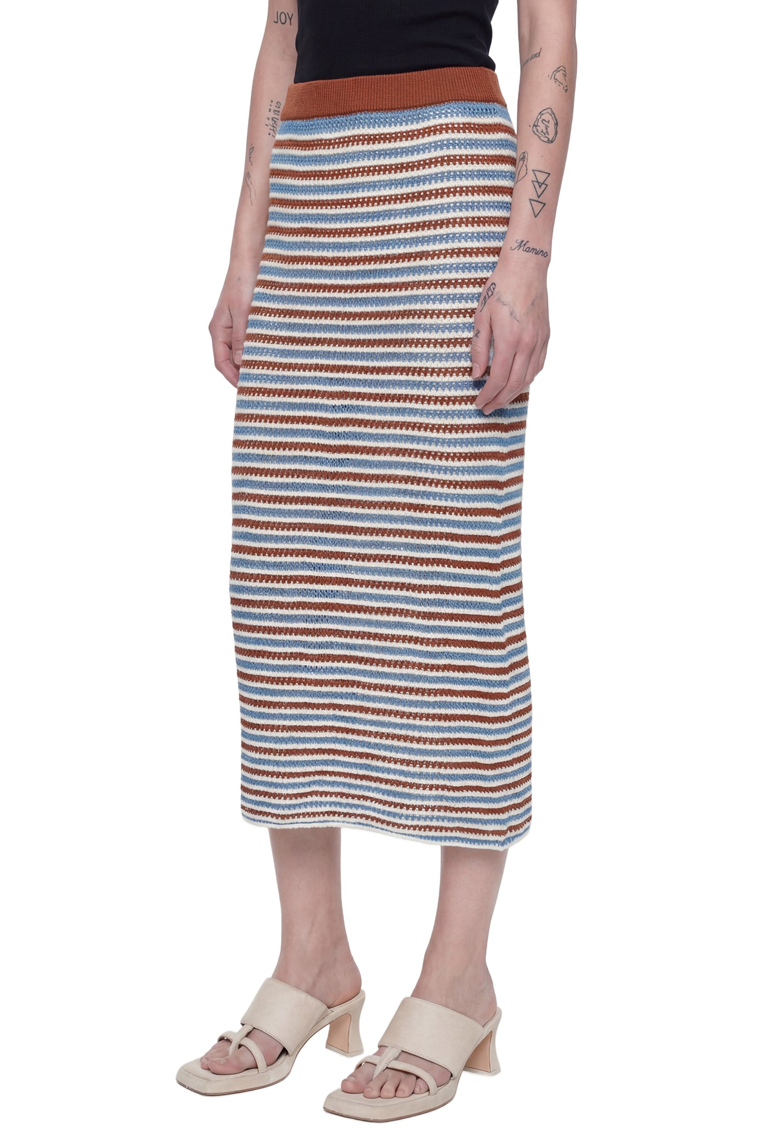 Marni Striped Cotton Crochet Skirt, view 2