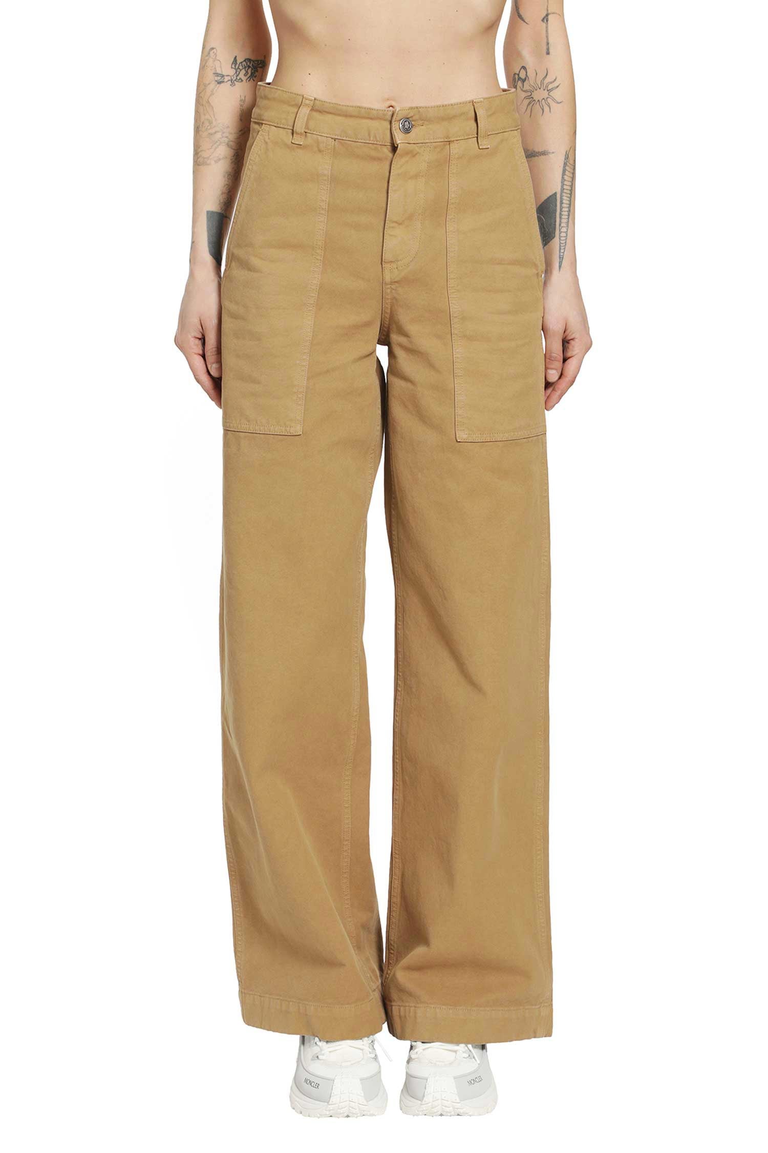 Moncler Leather Logo Cotton Trousers, view 2