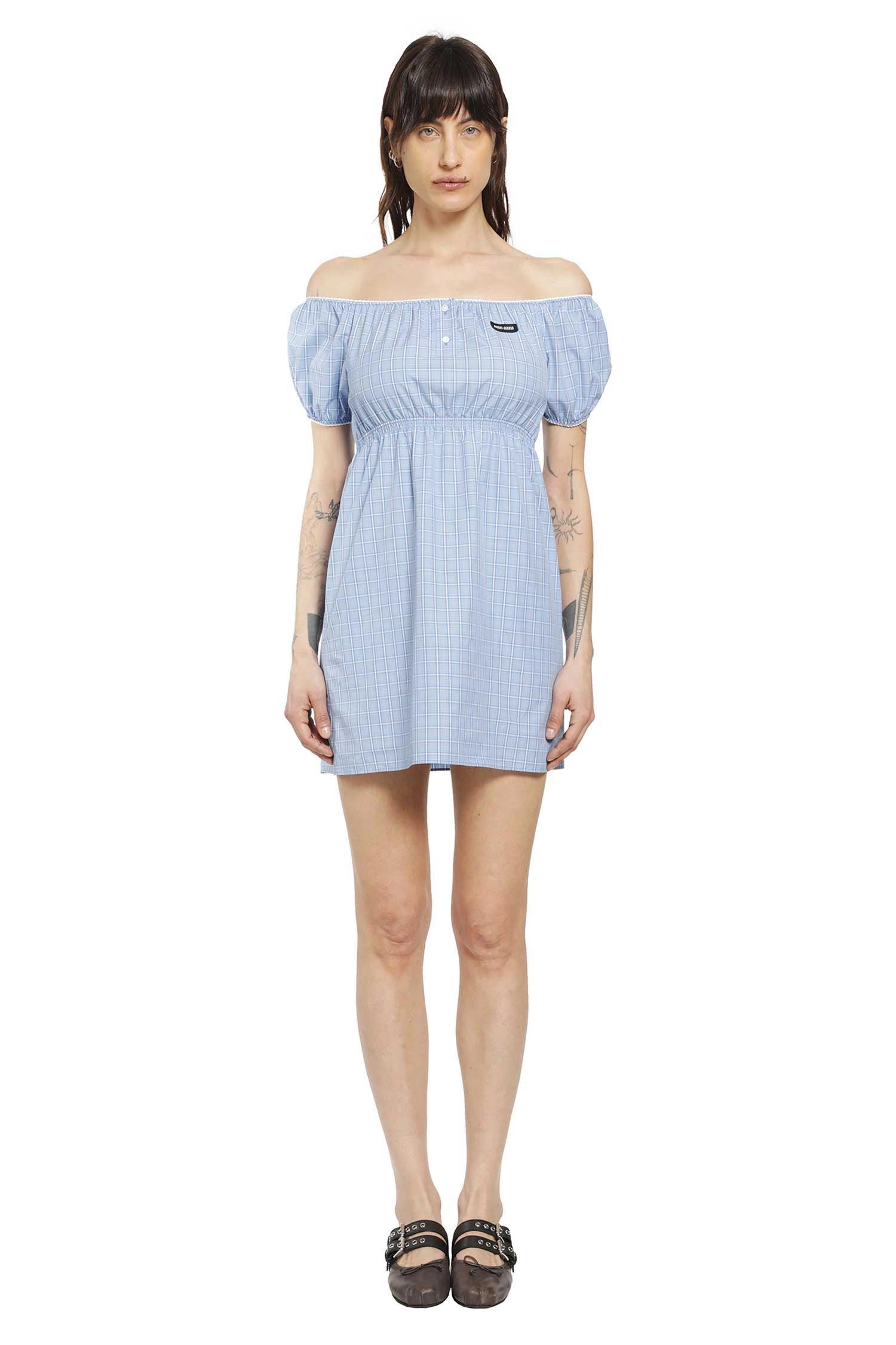 Miu Miu Checked Poplin Mini Dress, view 2