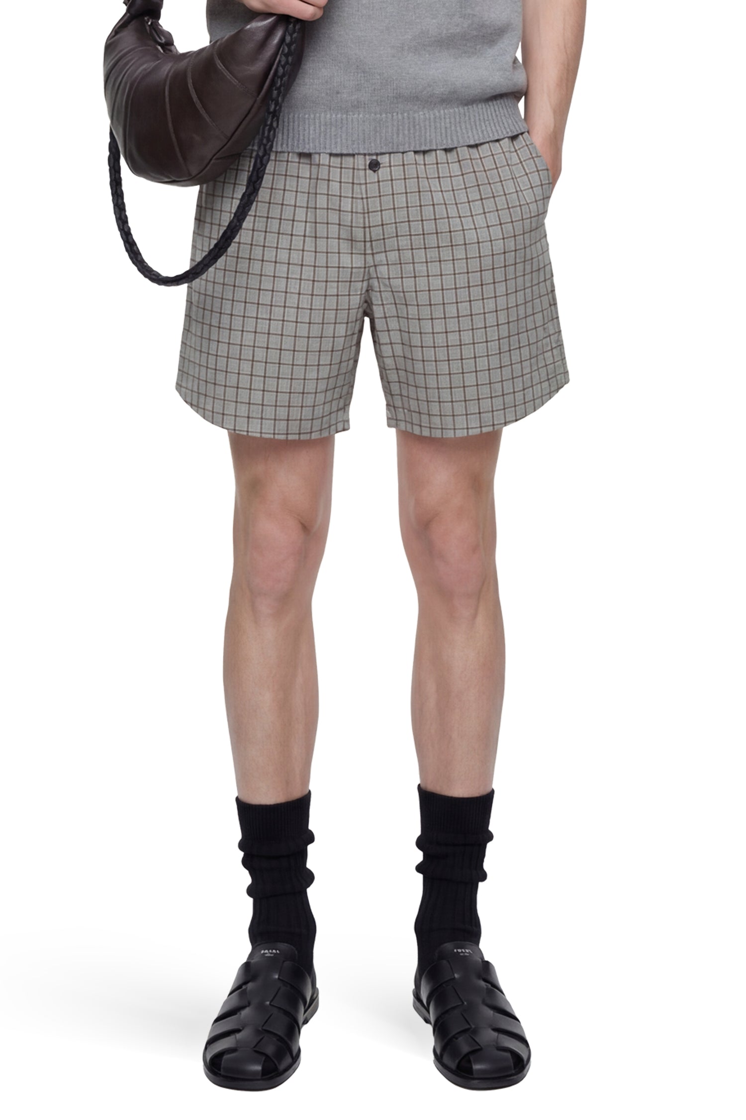 HED MAYNER Viscose Linen Check Shorts