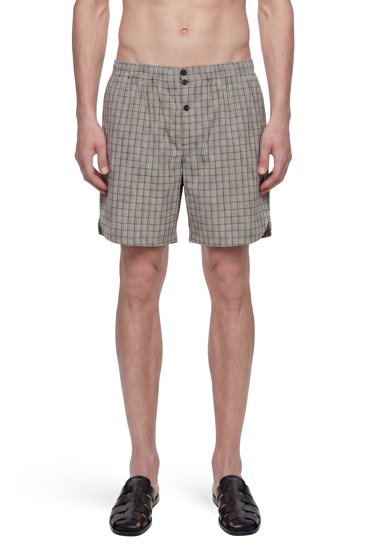 HED MAYNER Viscose Linen Check Shorts, view 2