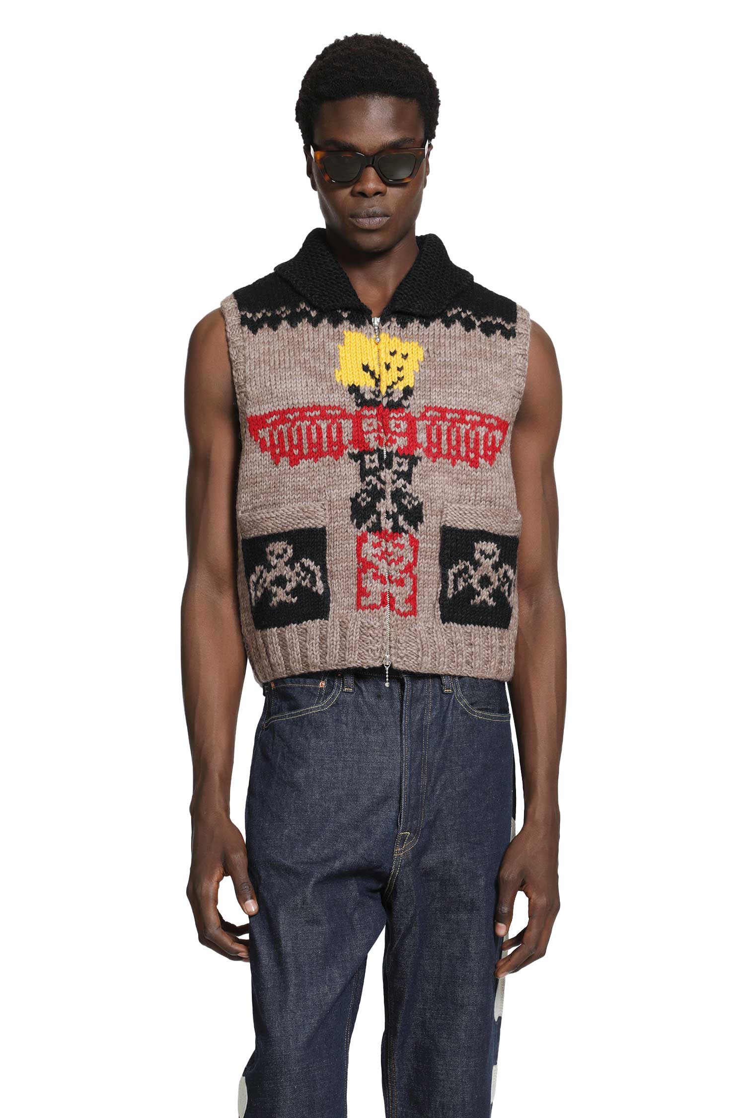 KAPITAL Hand Knit Peckish Totem Pole Vest
