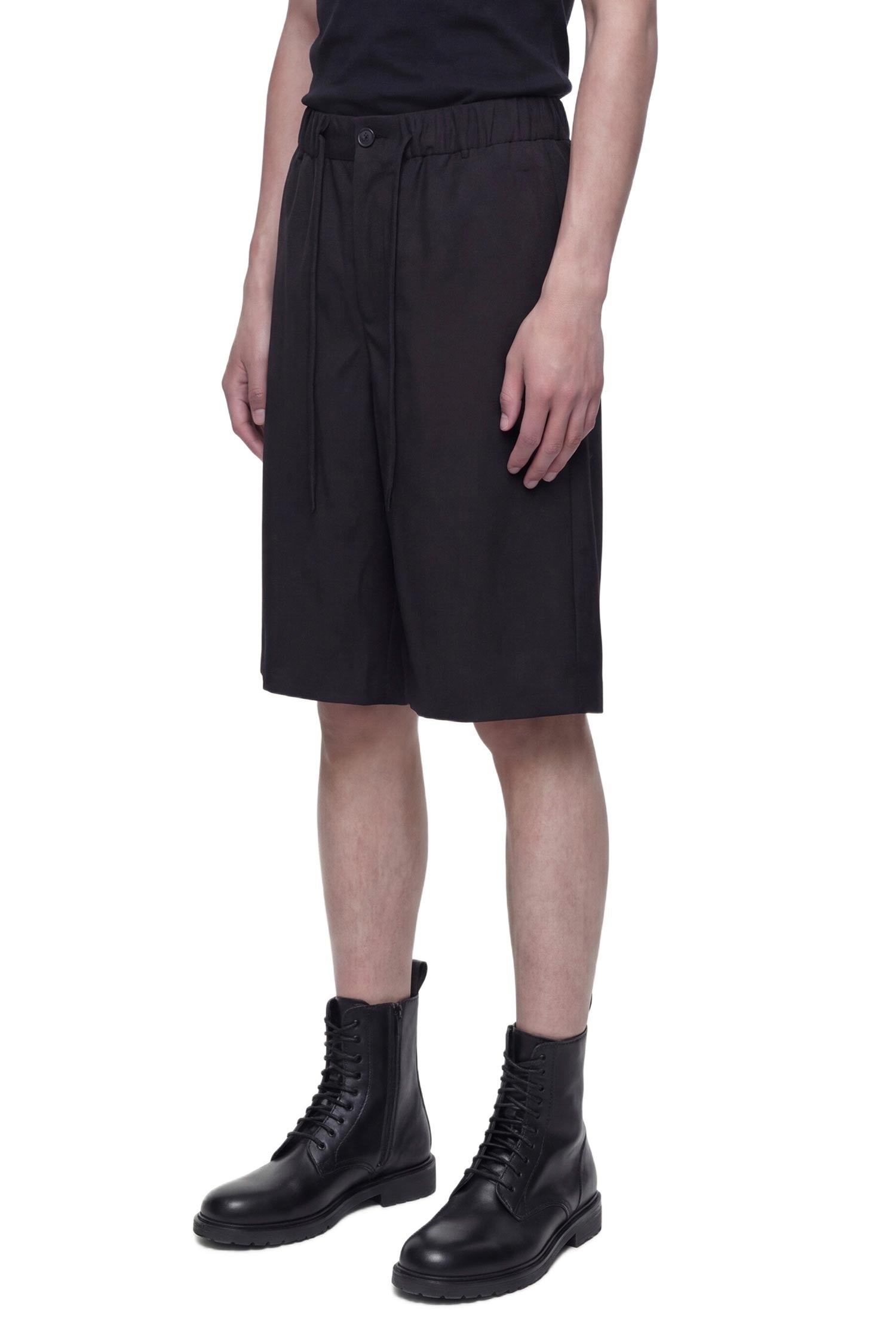 ANDREA YA AQOV Stretch Wool Nylon Drawstring Shorts, view 2