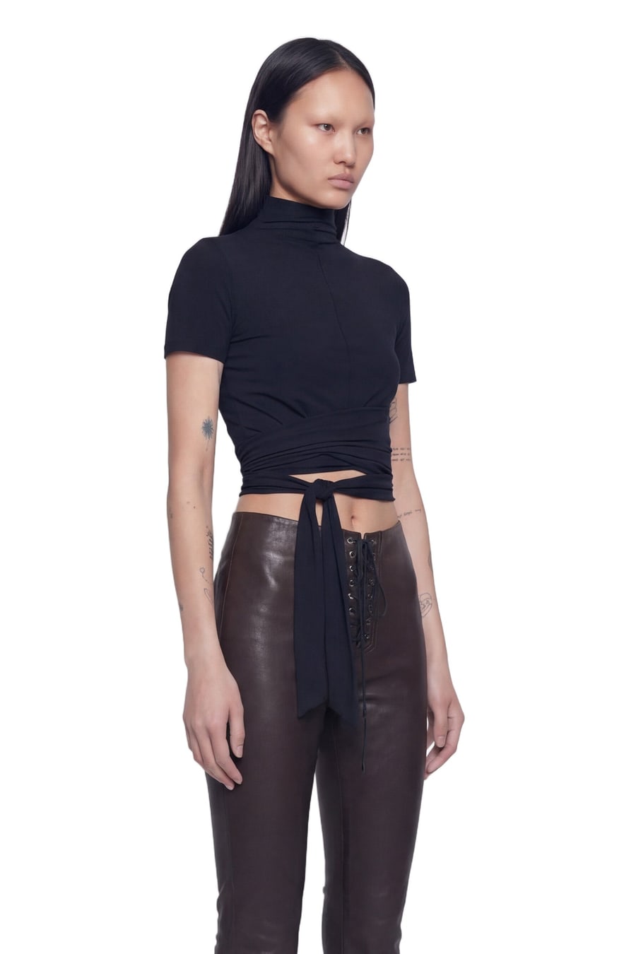 NVL GARDE Wrap Mock Neck Tee, view 2