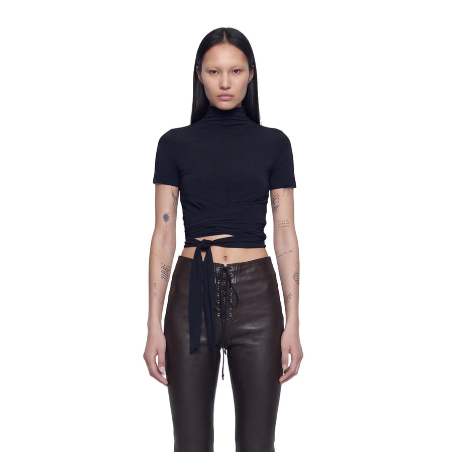 NVL GARDE Wrap Mock Neck Tee, view 5