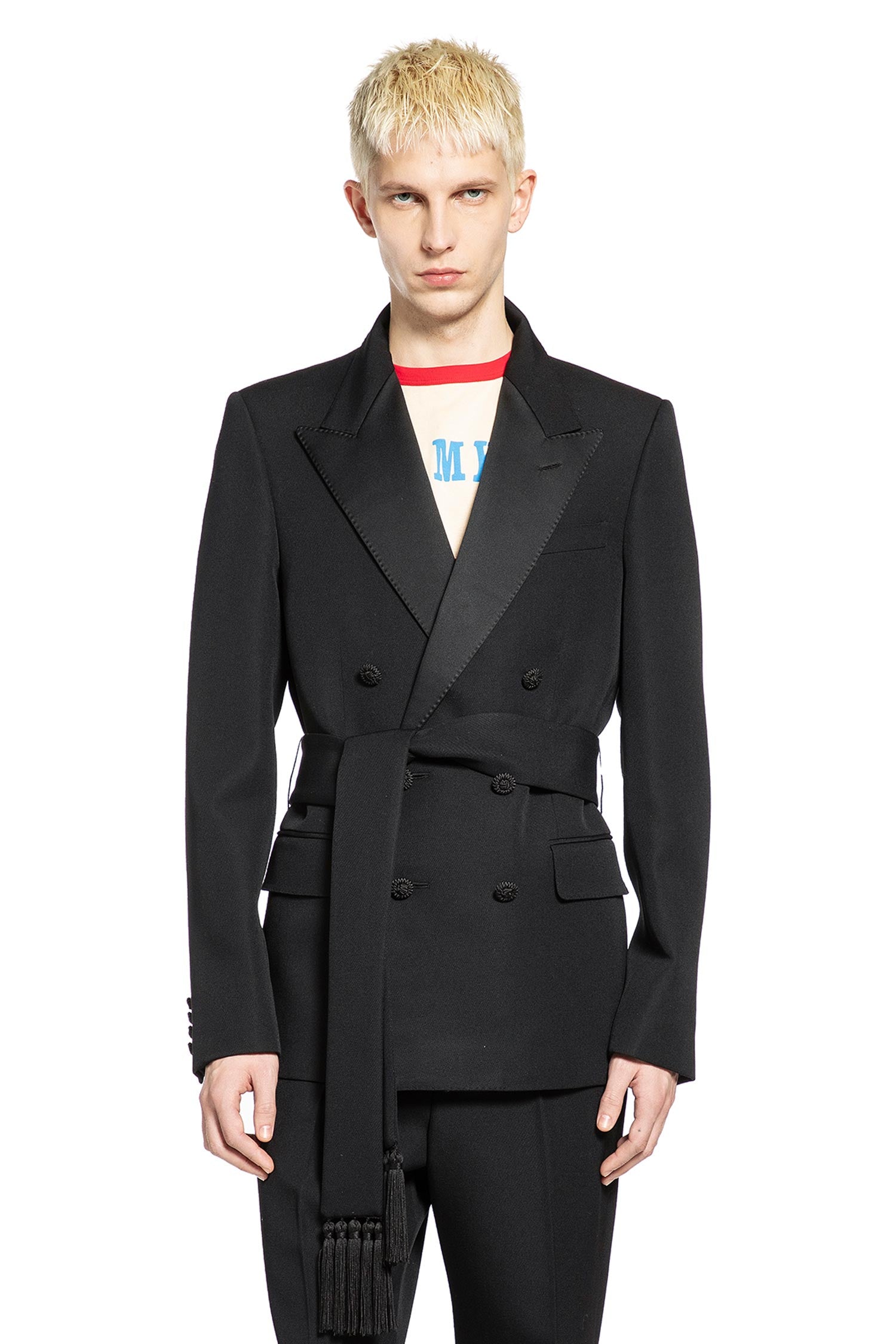 VALENTINO Double-Breasted Wool Blazer with Belt