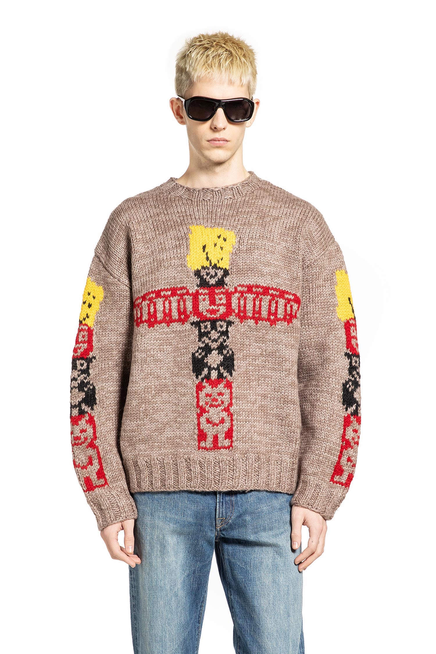 KAPITAL Hans Knit Peckish Totem Pole Cowichan Sweater