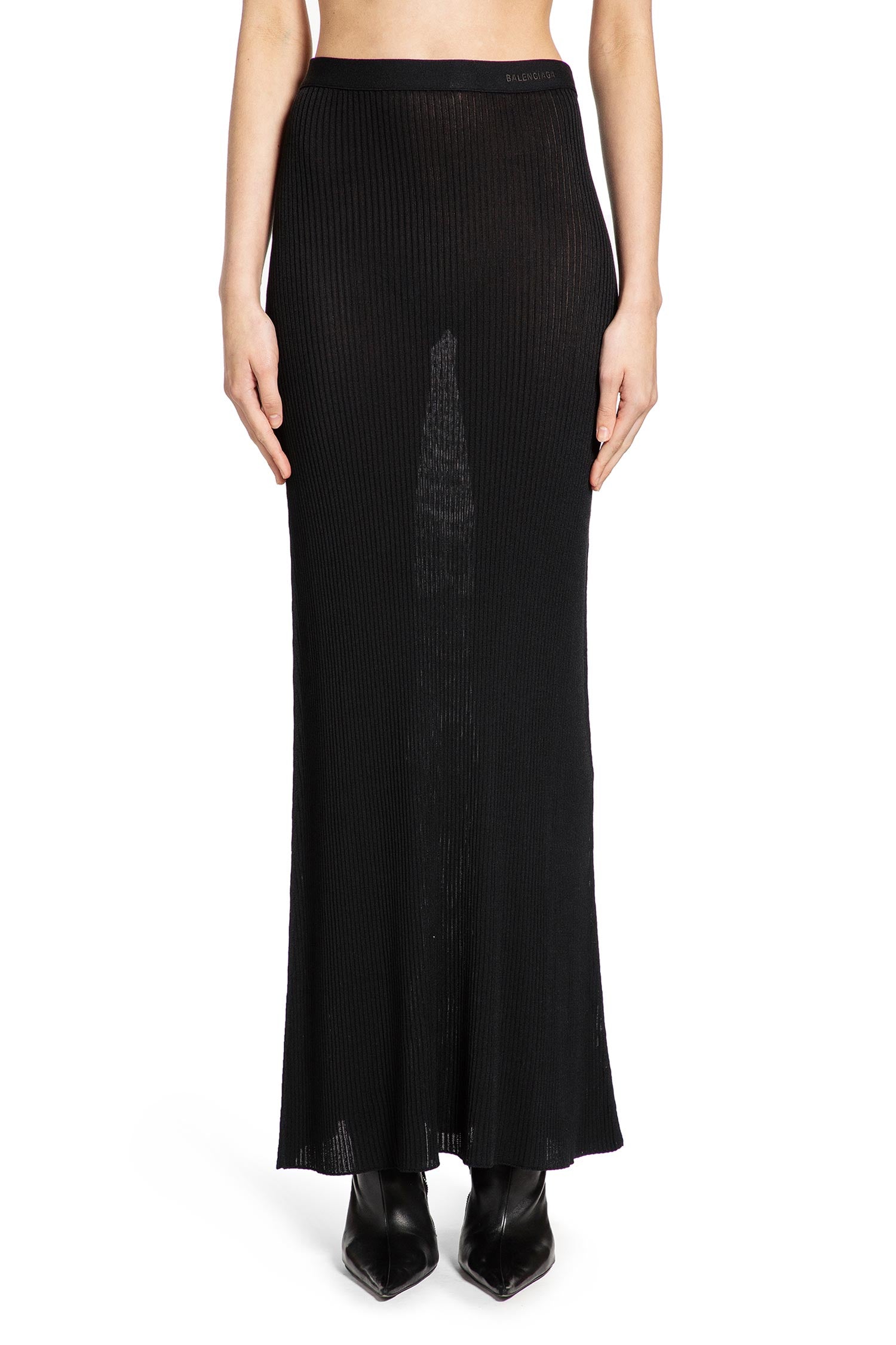 Balenciaga Sheer Rib Knit Long Skirt, view 2