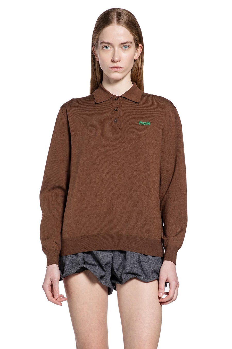 Prada Silk Long Sleeve Polo, view 2