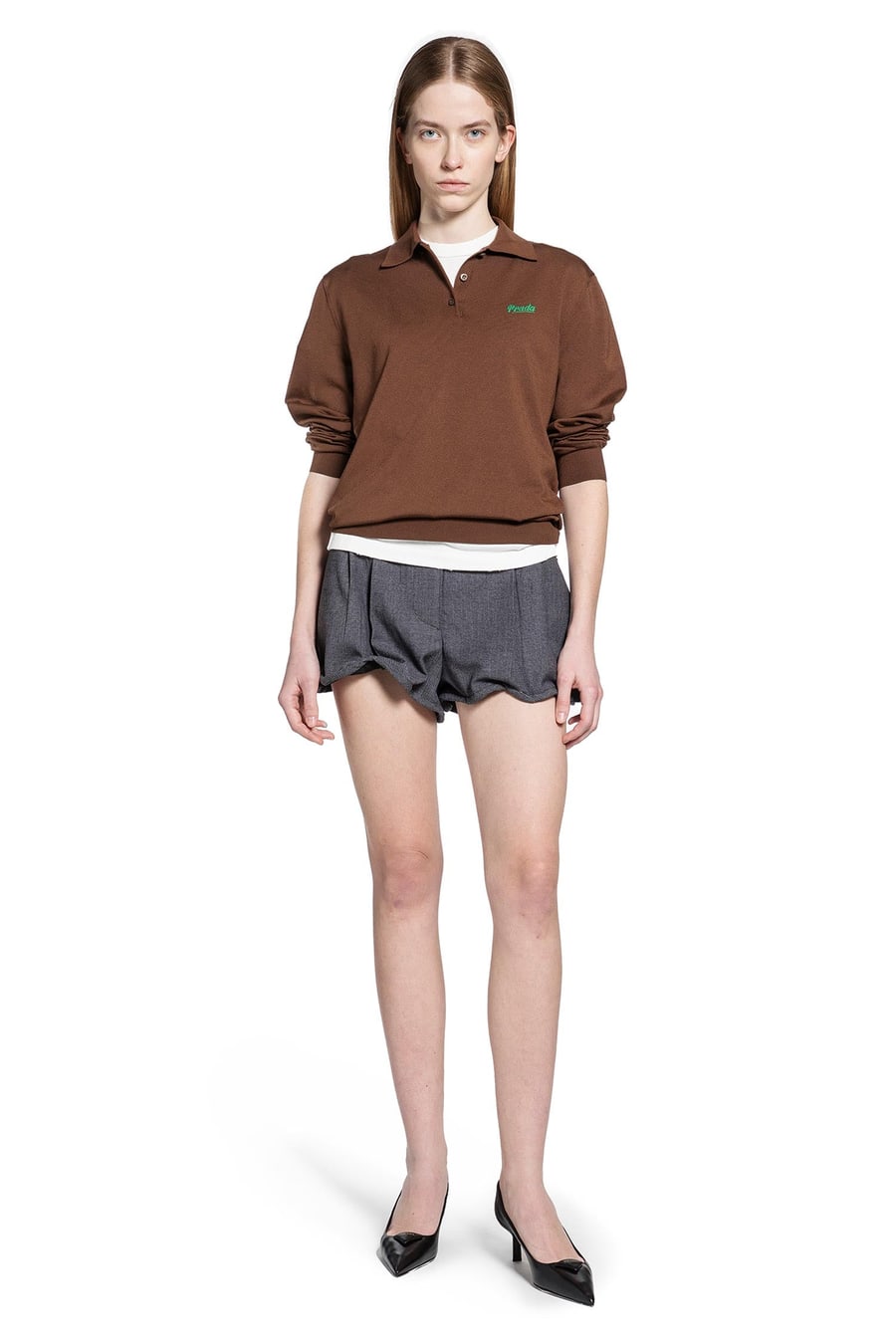Prada Silk Long Sleeve Polo, view 5