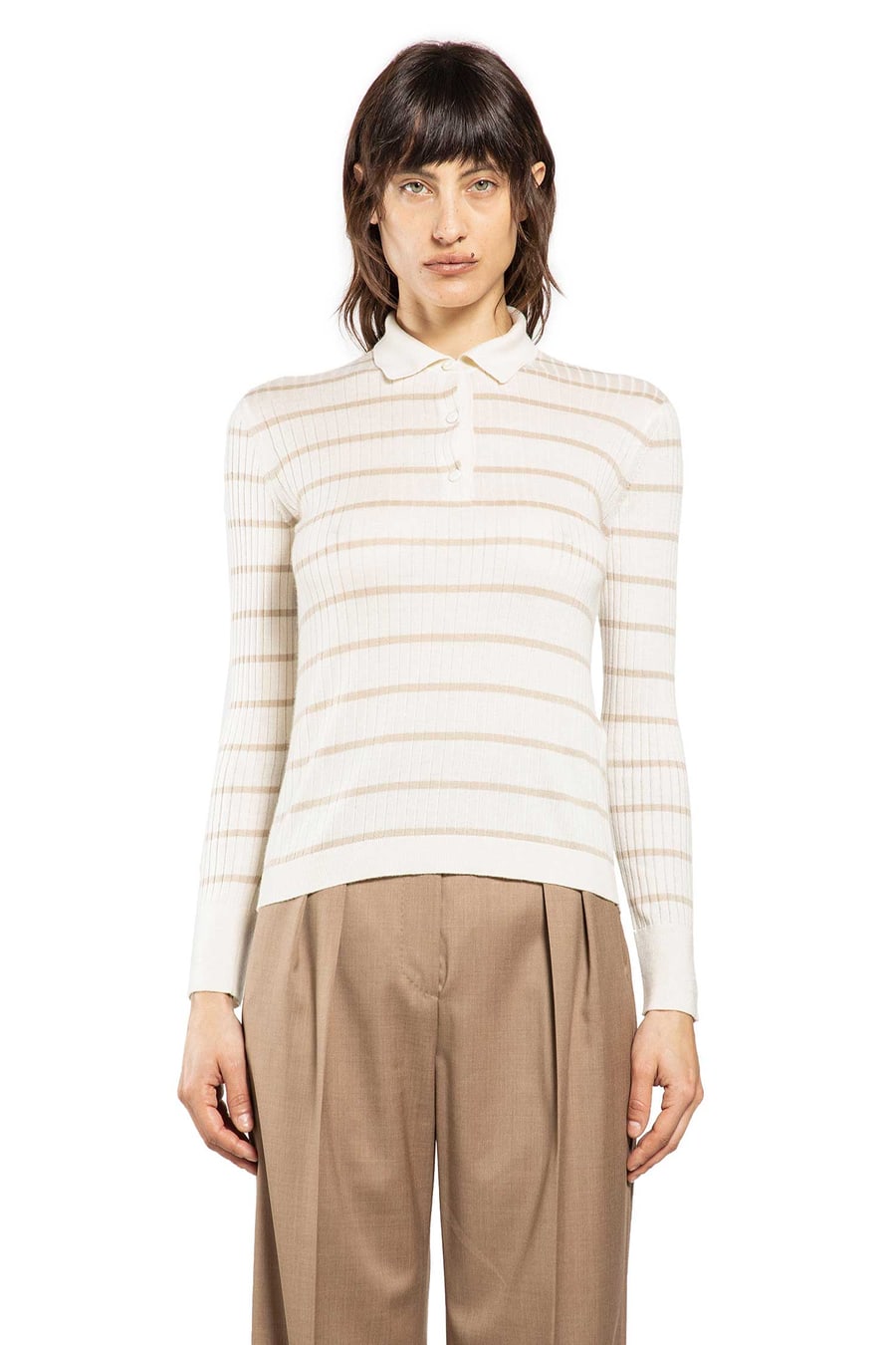 Max Mara Striped Cashmere Silk Polo