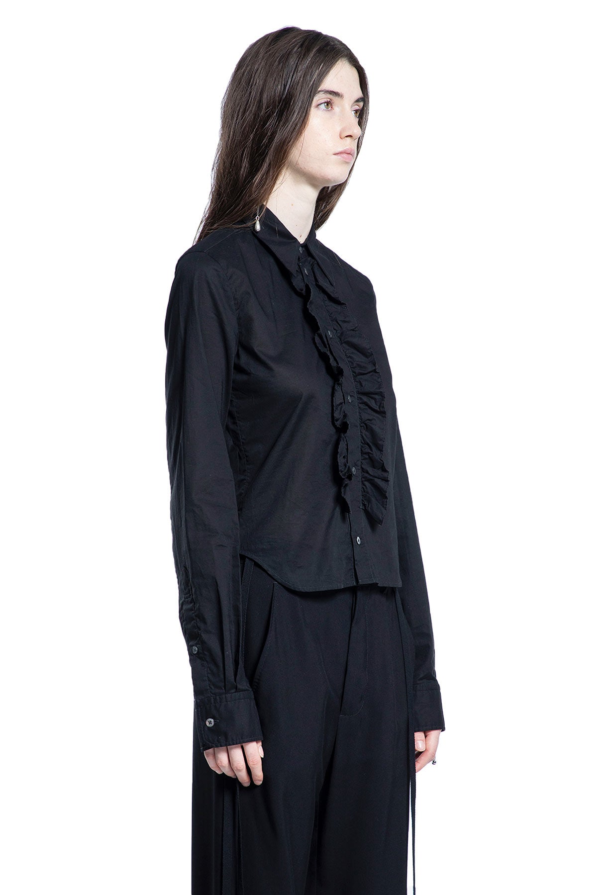 Ann Demeulemeester Erma Ruffled Shirt in Light Cotton Poplin, view 2