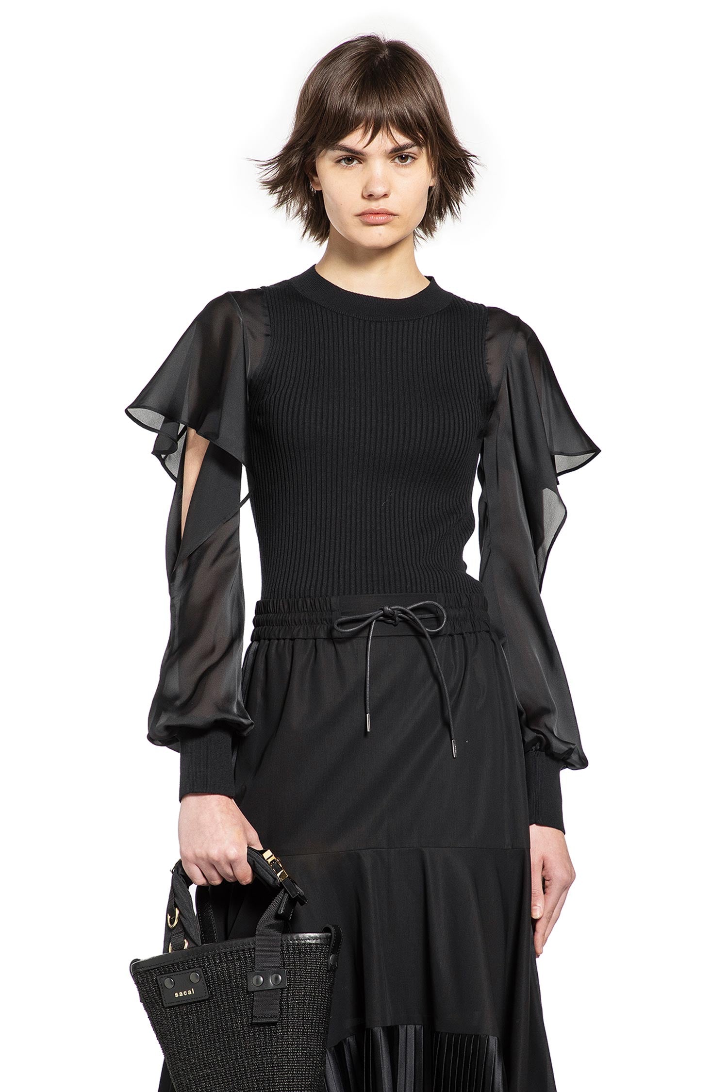 SACAI Satin x Cotton Knit Sweater