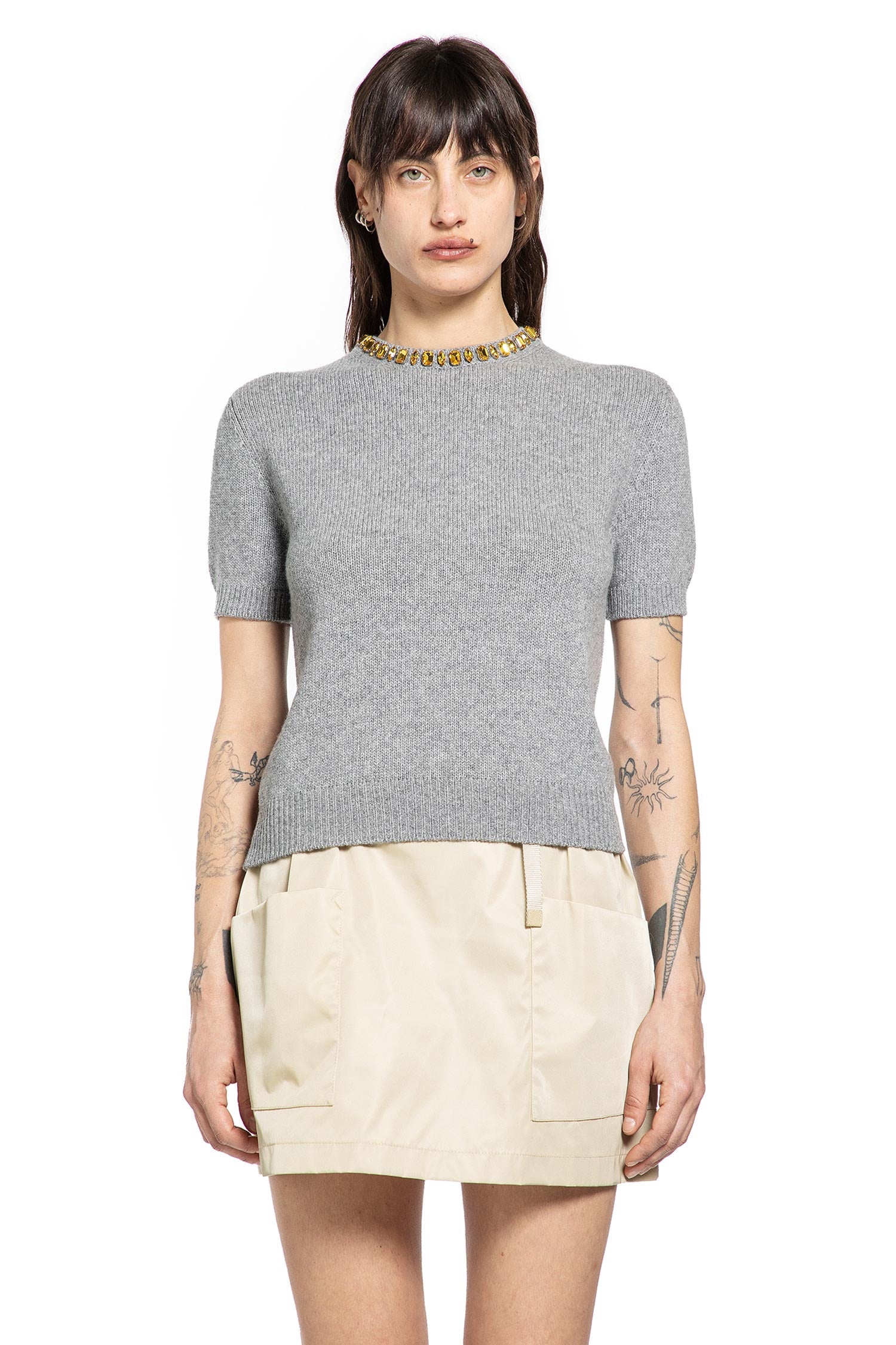 Prada Wool Cashmere Short Sleeve Sweater