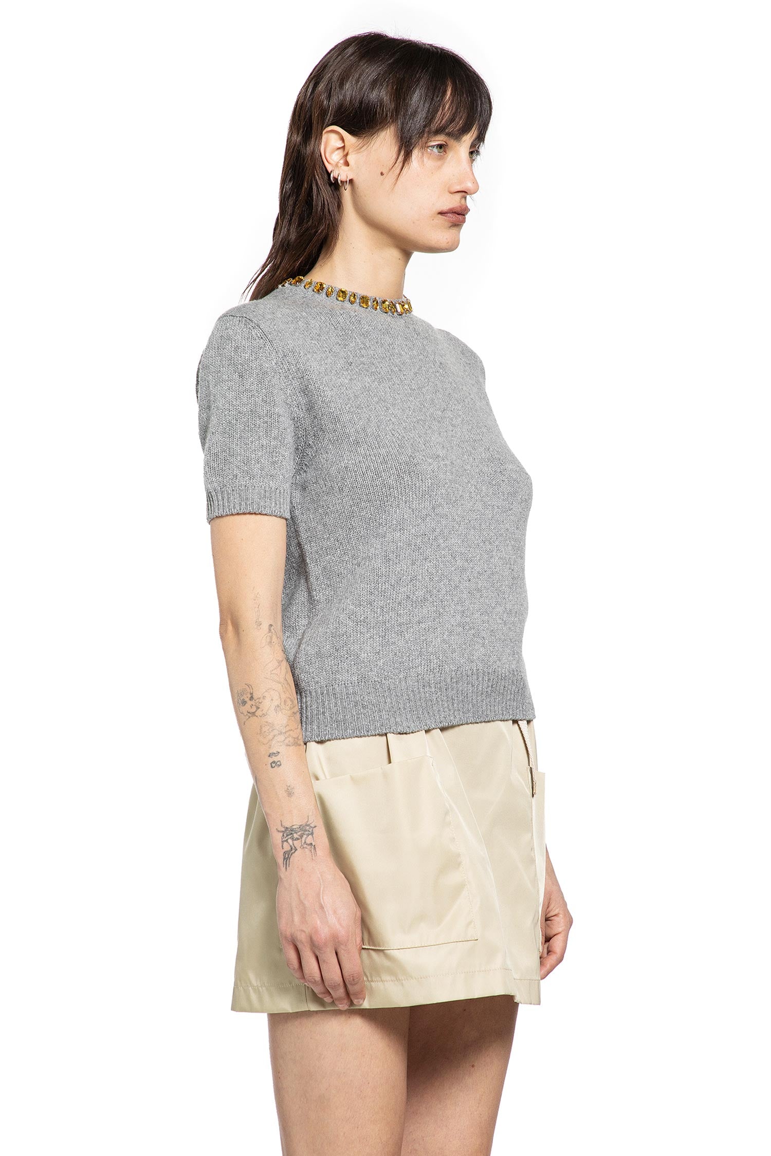 Prada Wool Cashmere Short Sleeve Sweater, view 2