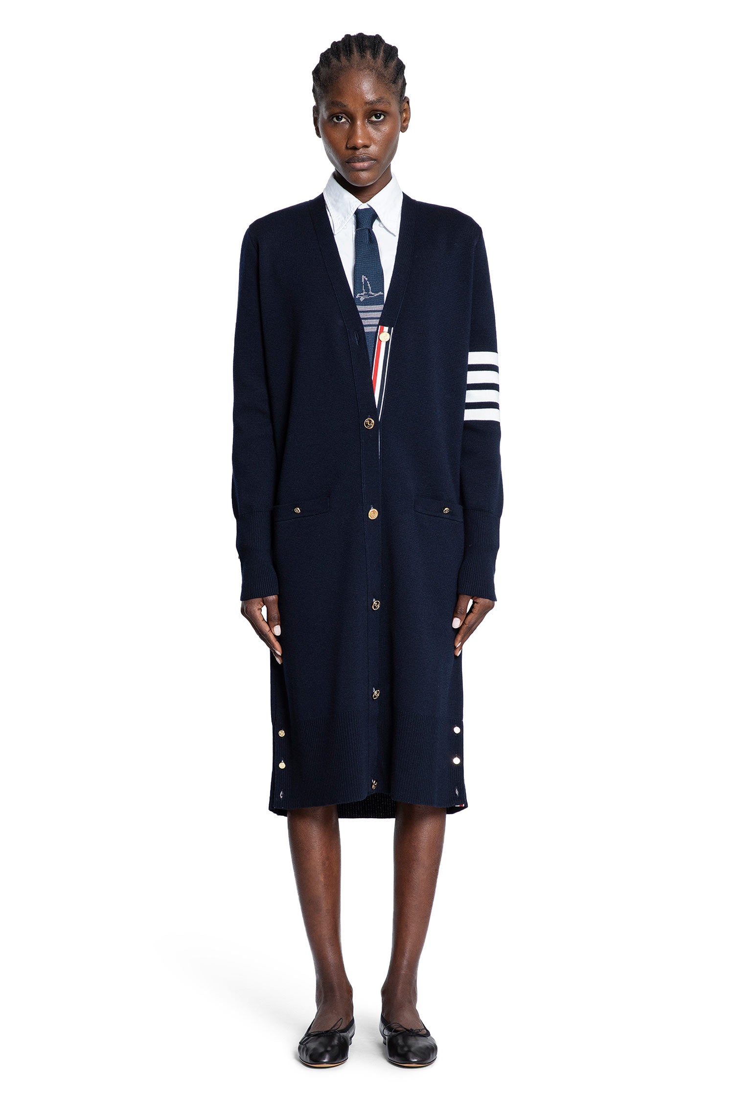 Thom Browne 4-Bar Long Cardigan in Merino Wool, view 2