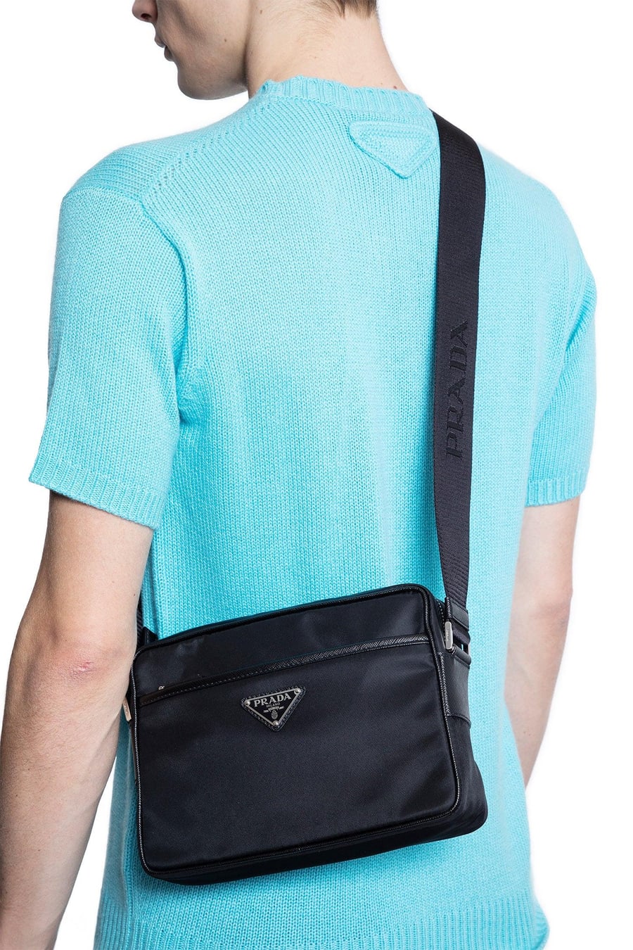 Prada Nylon And Saffiano Leather Shoulder Bag, view 4