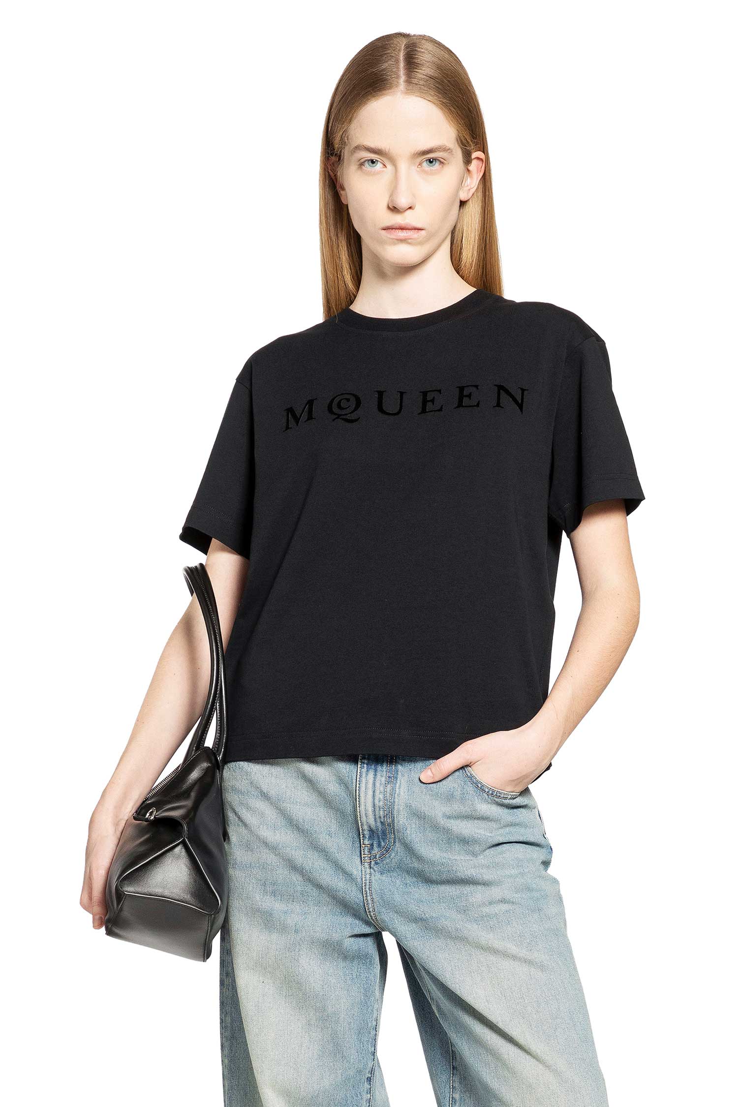 MCQUEEN Boxy Velvet Logo Tee