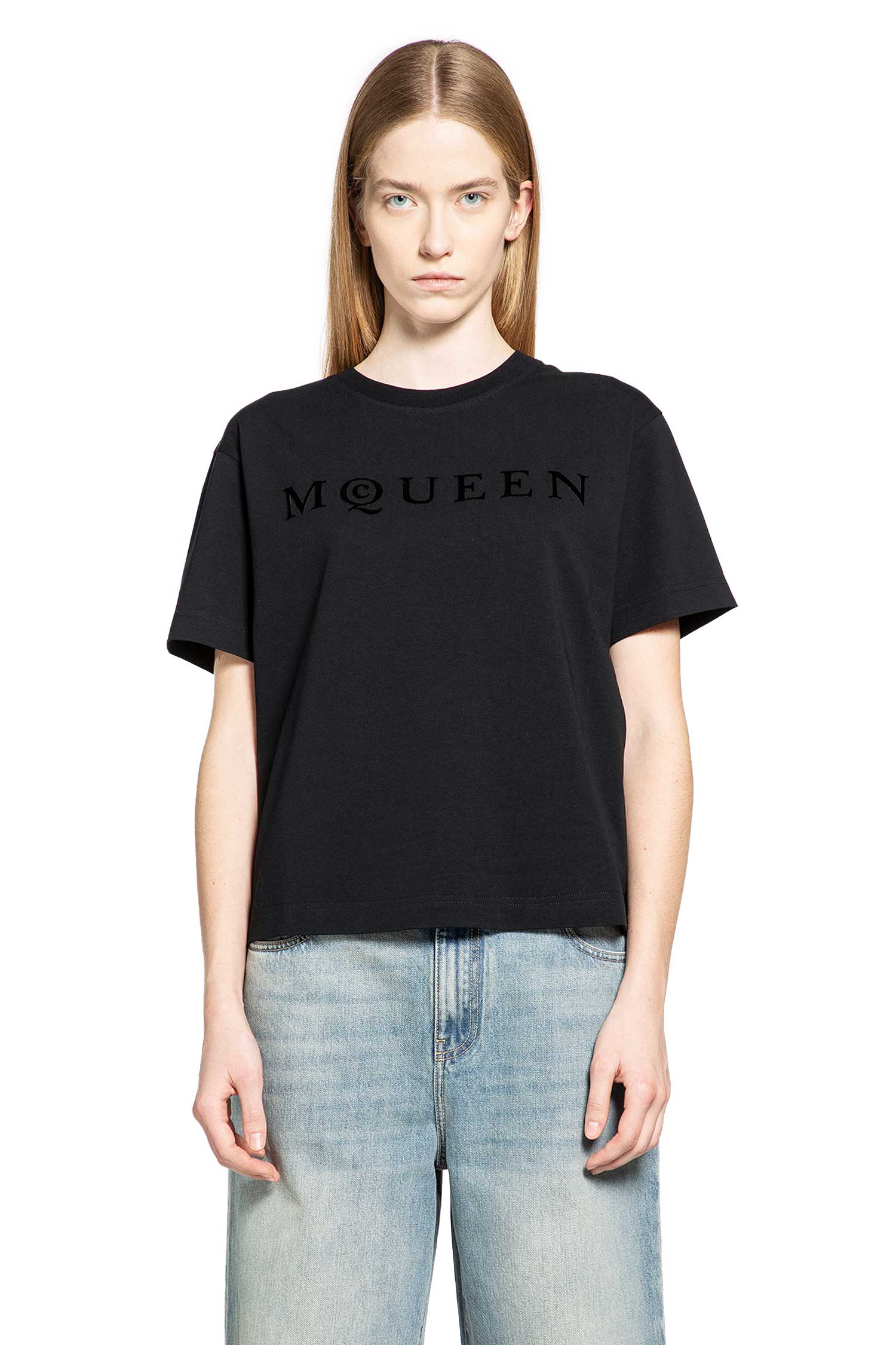 MCQUEEN Boxy Velvet Logo Tee, view 2
