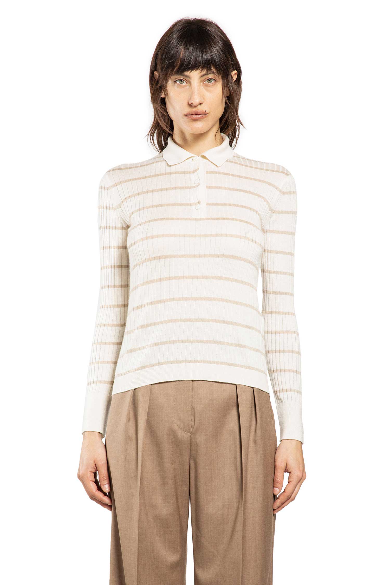 Max Mara Striped Cashmere Silk Polo