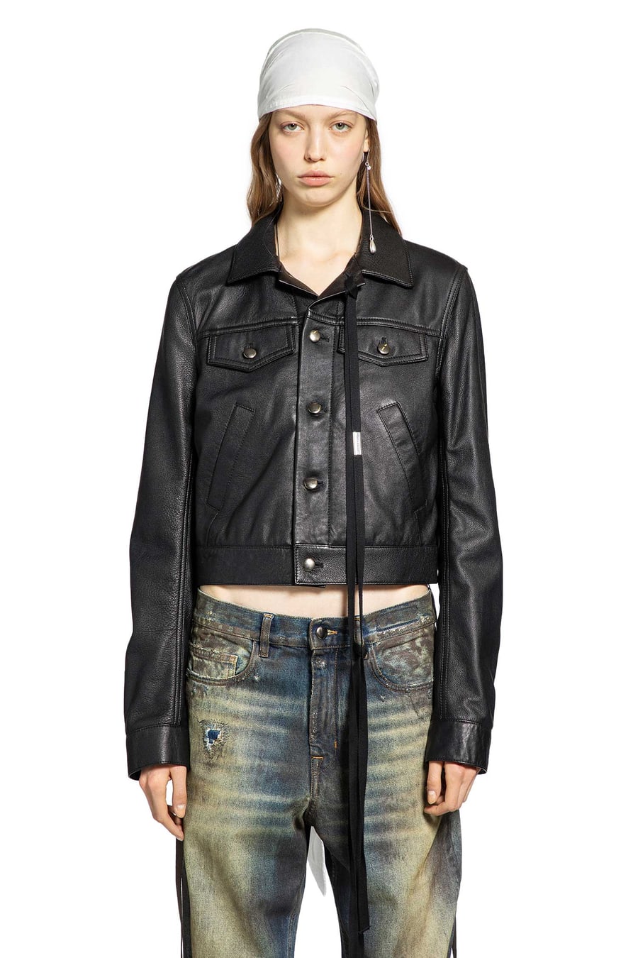 Ann Demeulemeester Ilmi Satin Structured Leather Jacket, view 2