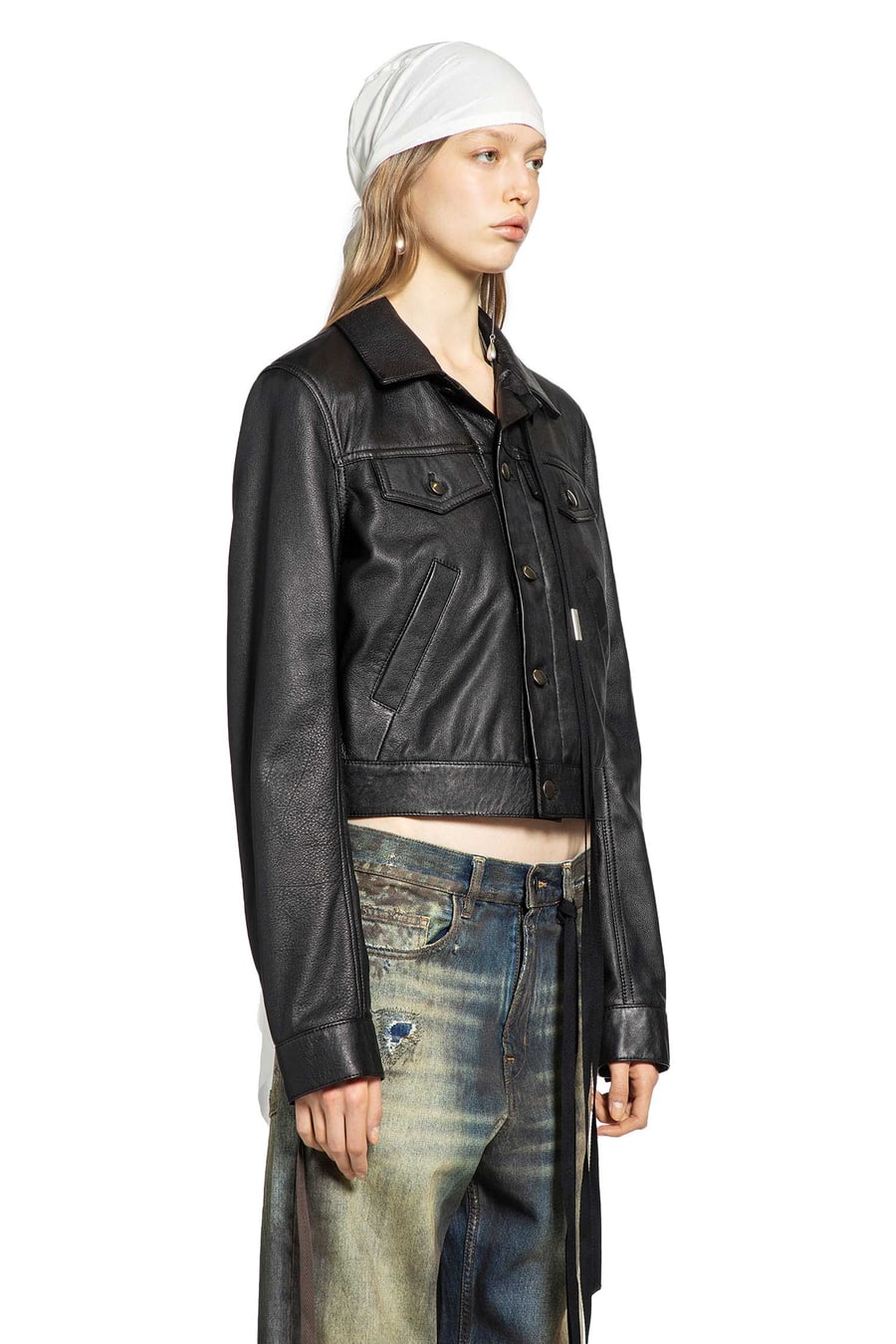 Ann Demeulemeester Ilmi Satin Structured Leather Jacket, view 3