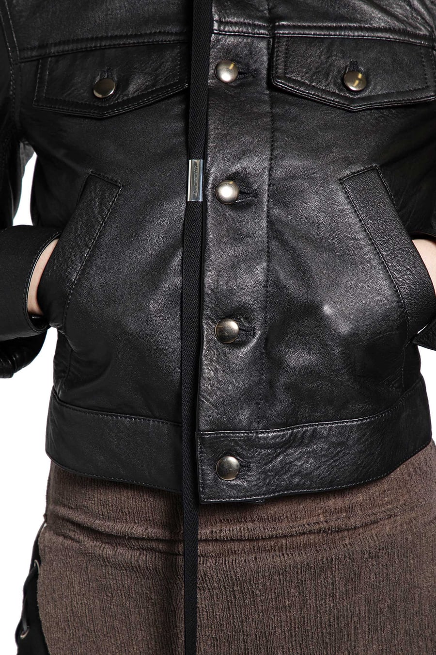 Ann Demeulemeester Ilmi Satin Structured Leather Jacket, view 5
