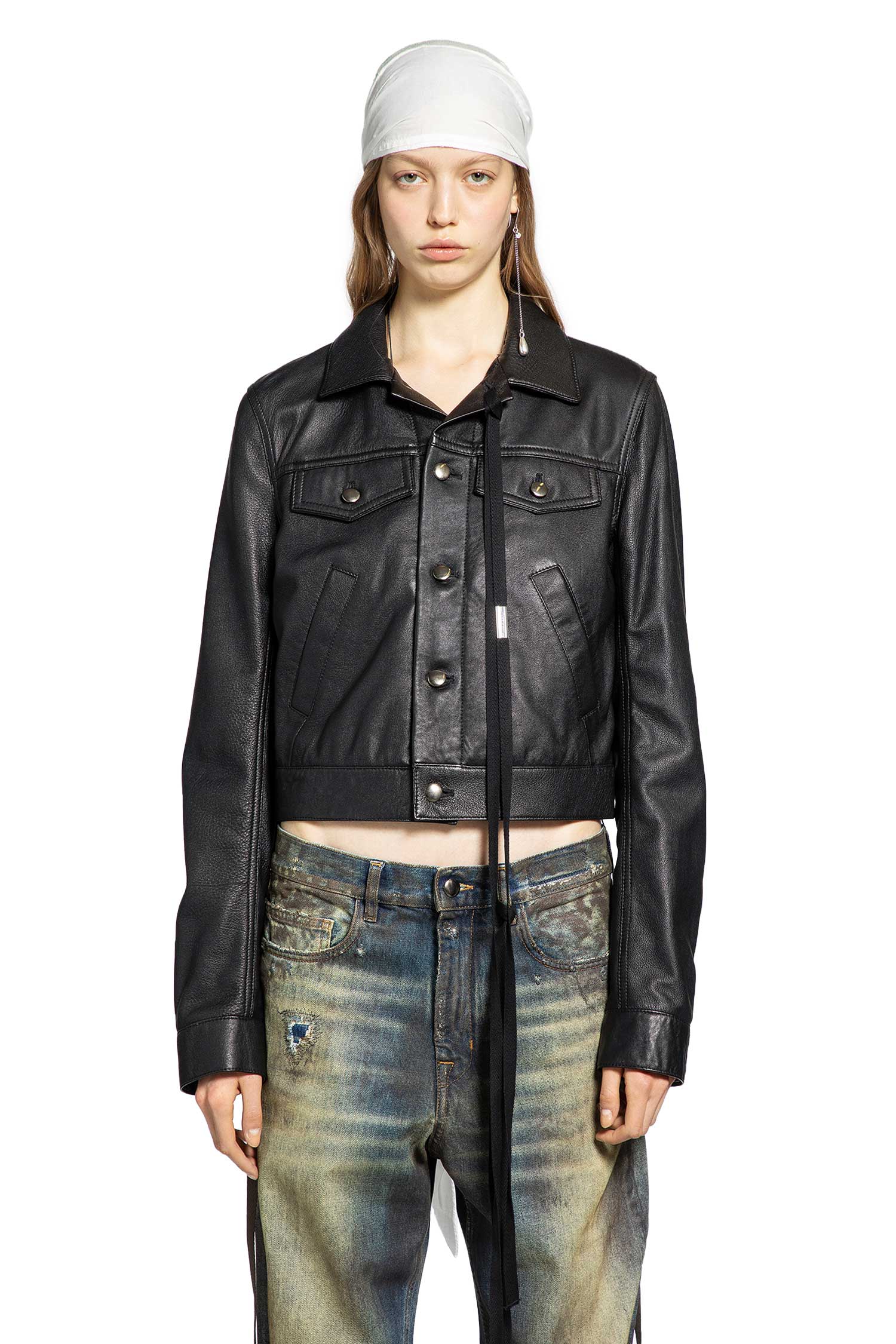 Ann Demeulemeester Ilmi Satin Structured Leather Jacket, view 2