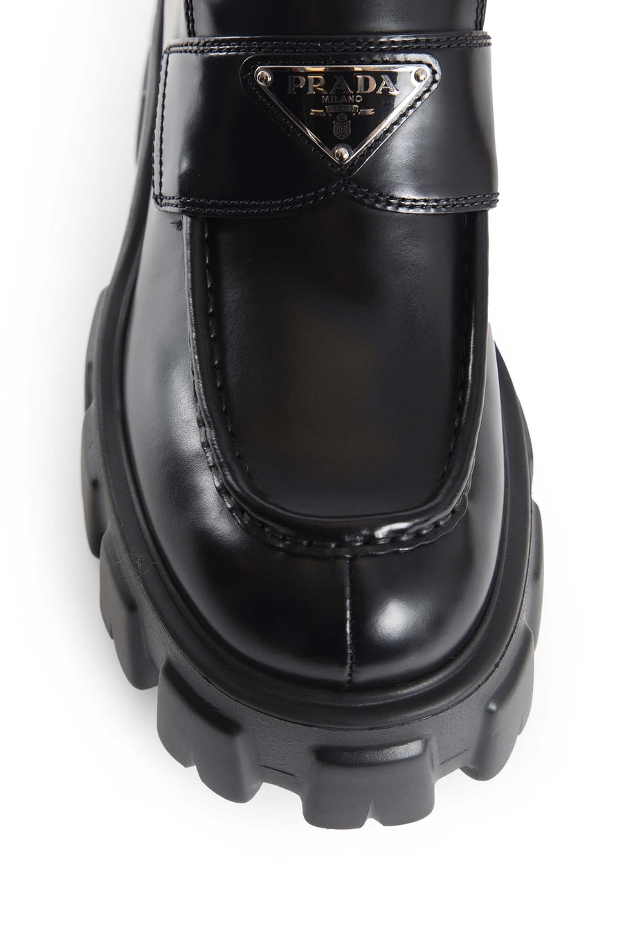 Prada Brushed Leather Monolith Loafers, view 5
