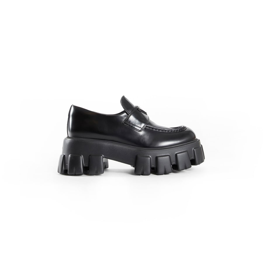 Prada Brushed Leather Monolith Loafers, view 6