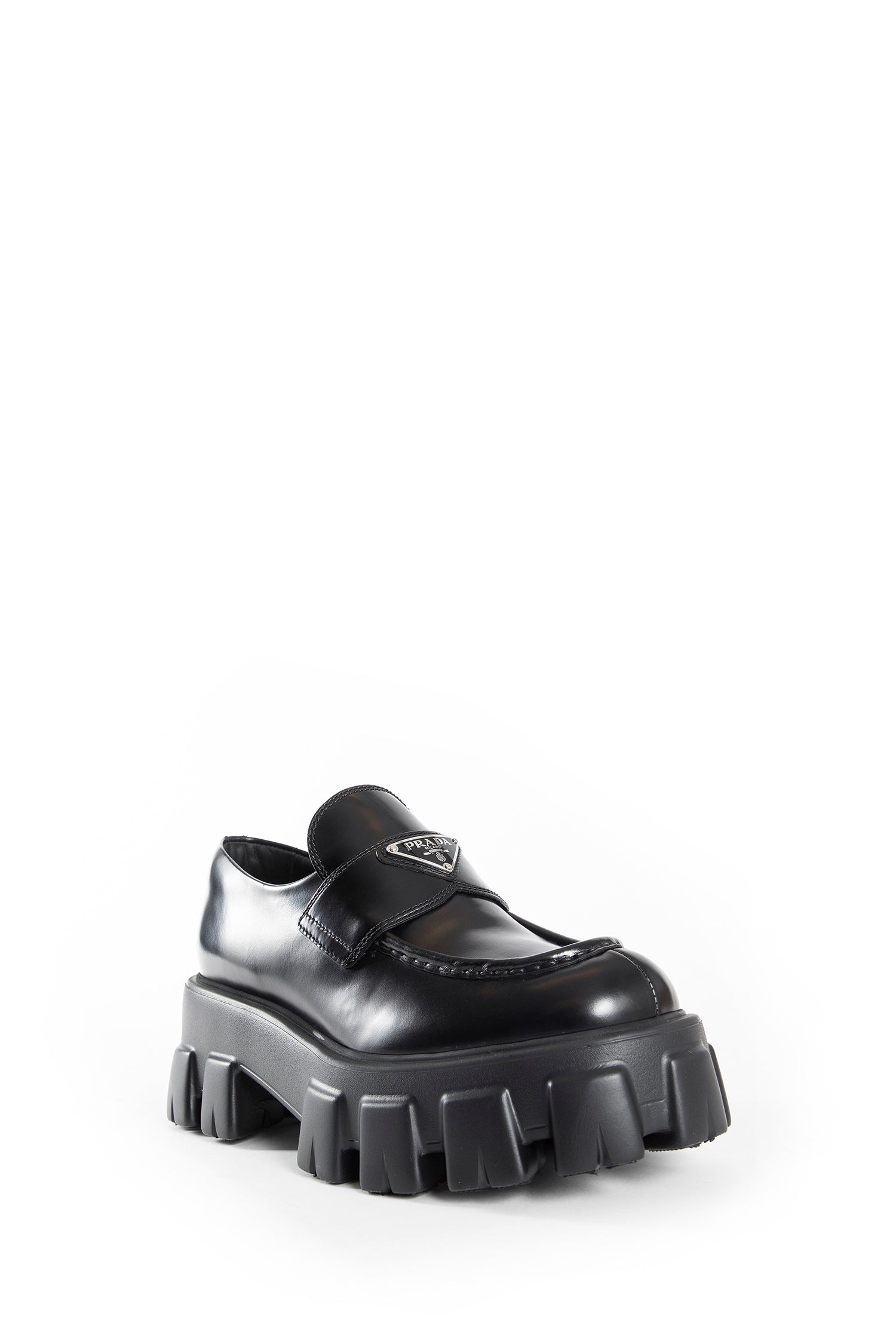 Prada Brushed Leather Monolith Loafers, view 2