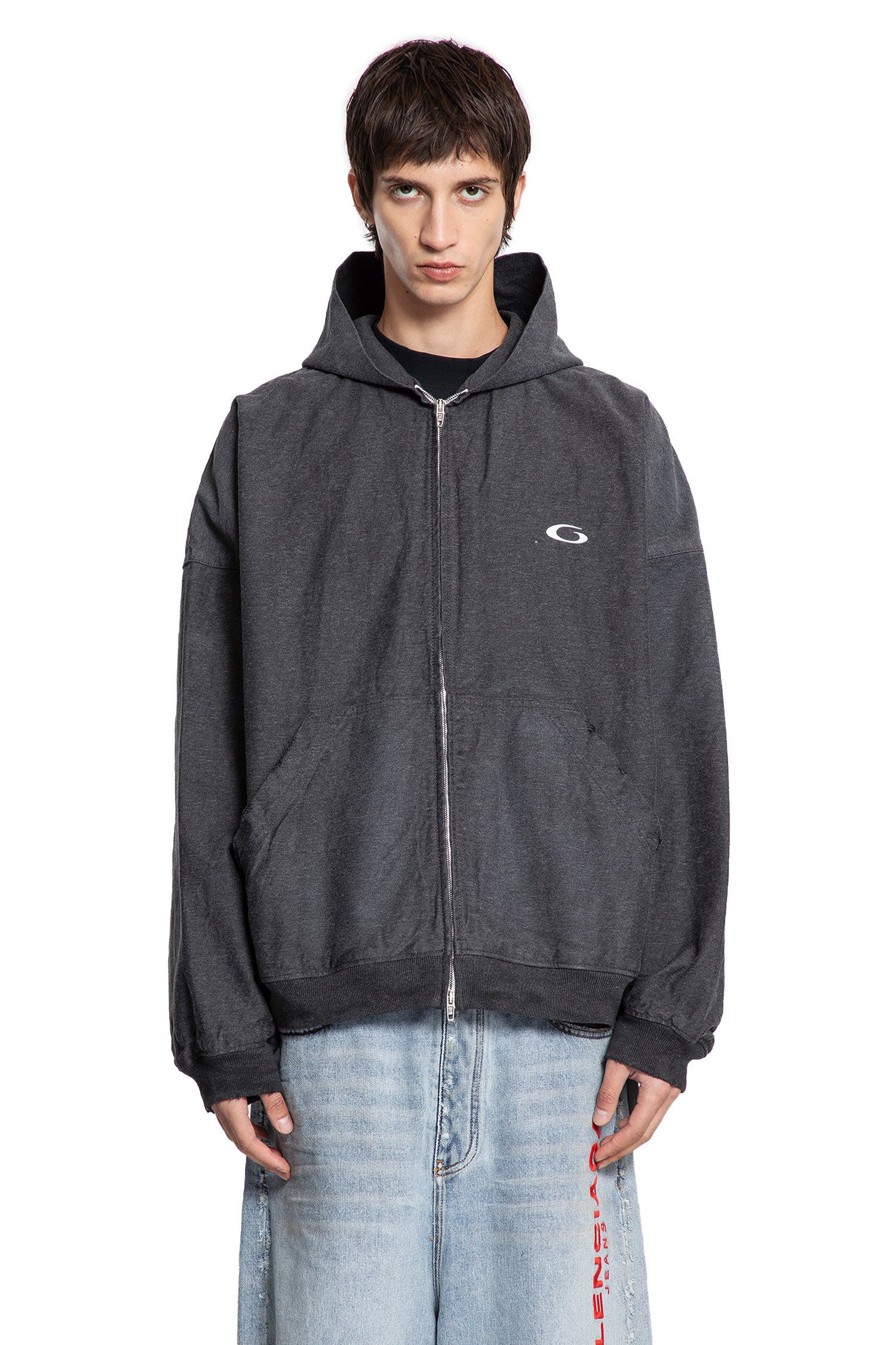 Balenciaga Trompe L'Oeil Hoodie in Cotton Denim, view 2