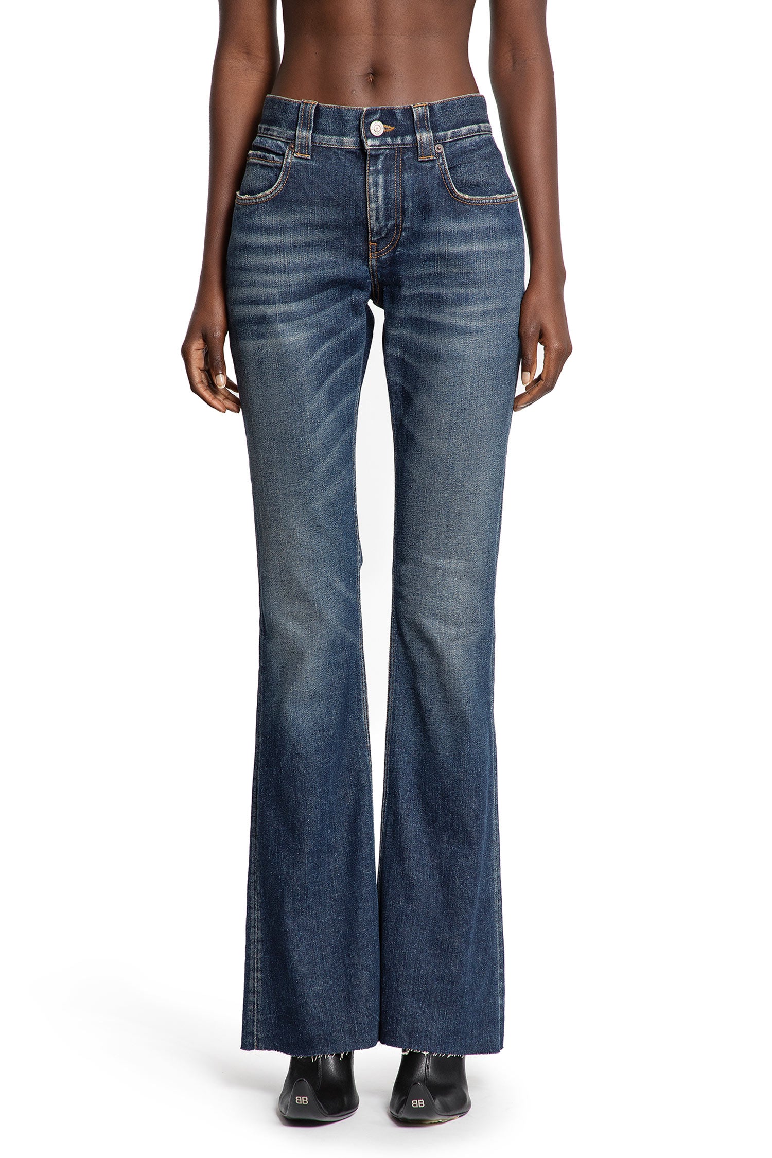 Balenciaga Slim Fit Bootcut Pants in Cotton Denim, view 2