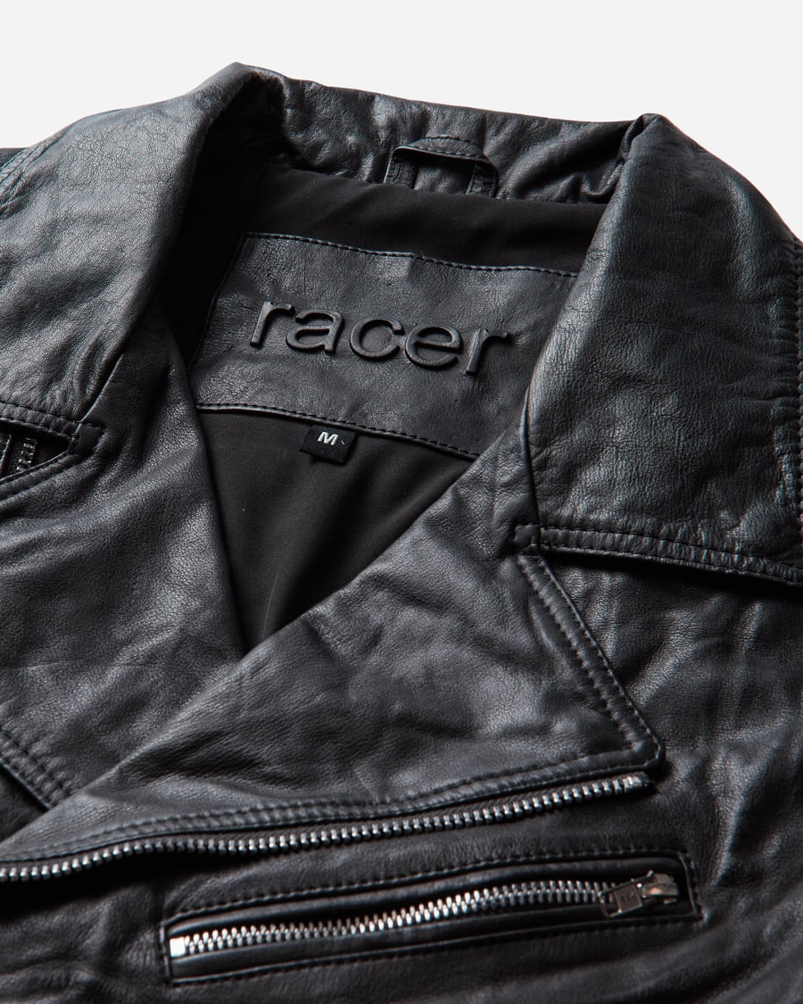 Racer Worldwide Men's Biker Leather Jacket Black, view 3