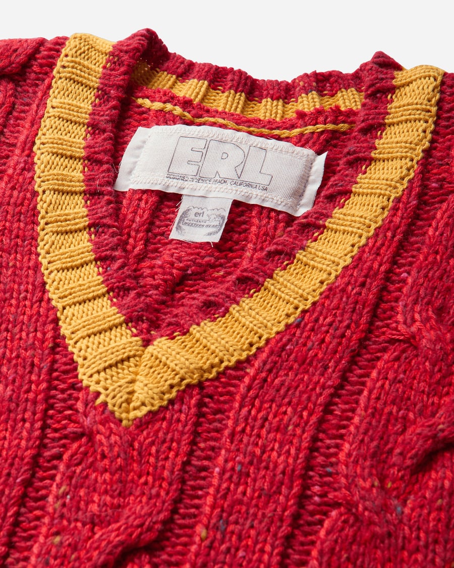 ERL Cable Knit Vest Red, view 3