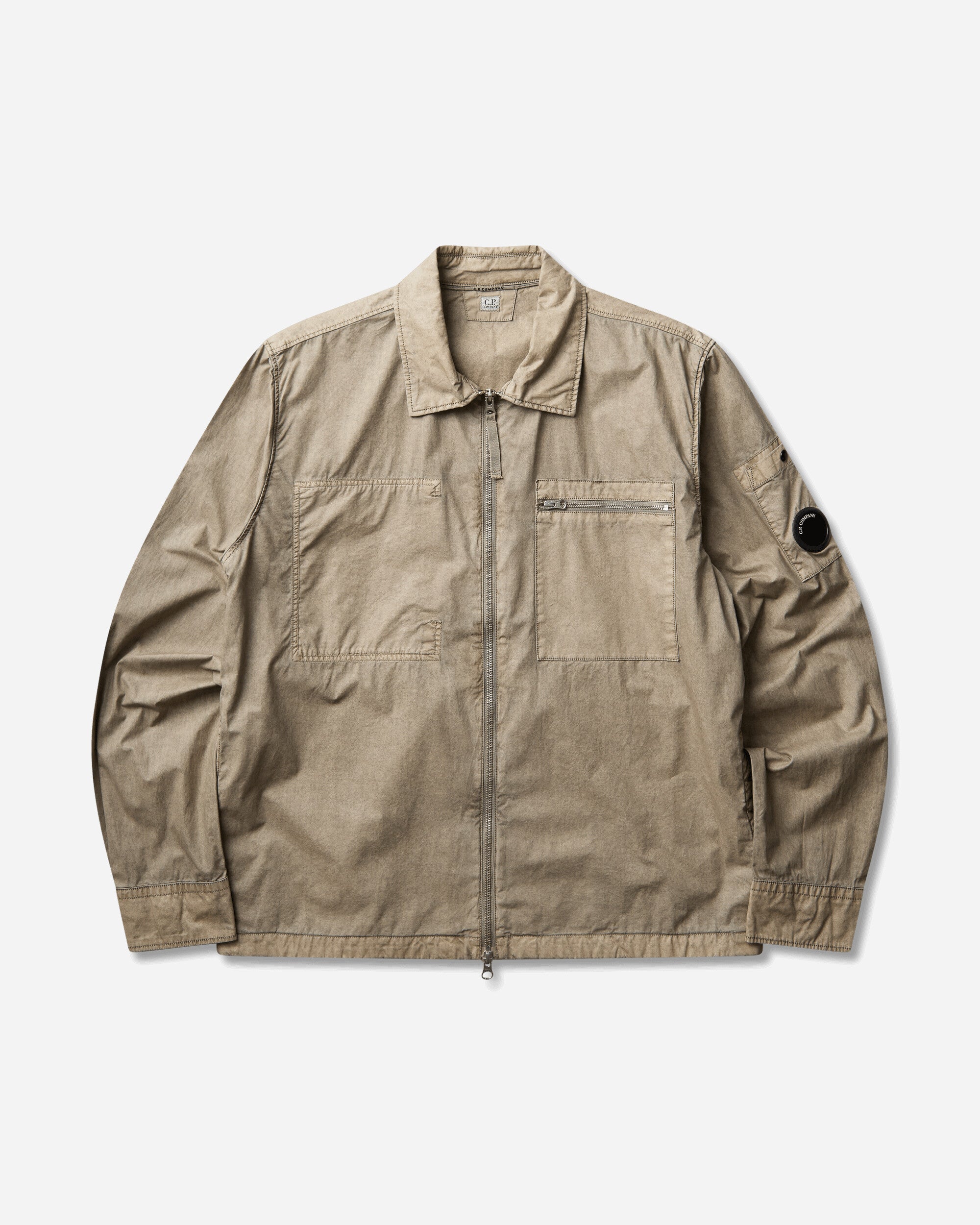 C.P. Company Men's Cotton Plain Face Resined Zipped Lens Overshirt Fallen Rock